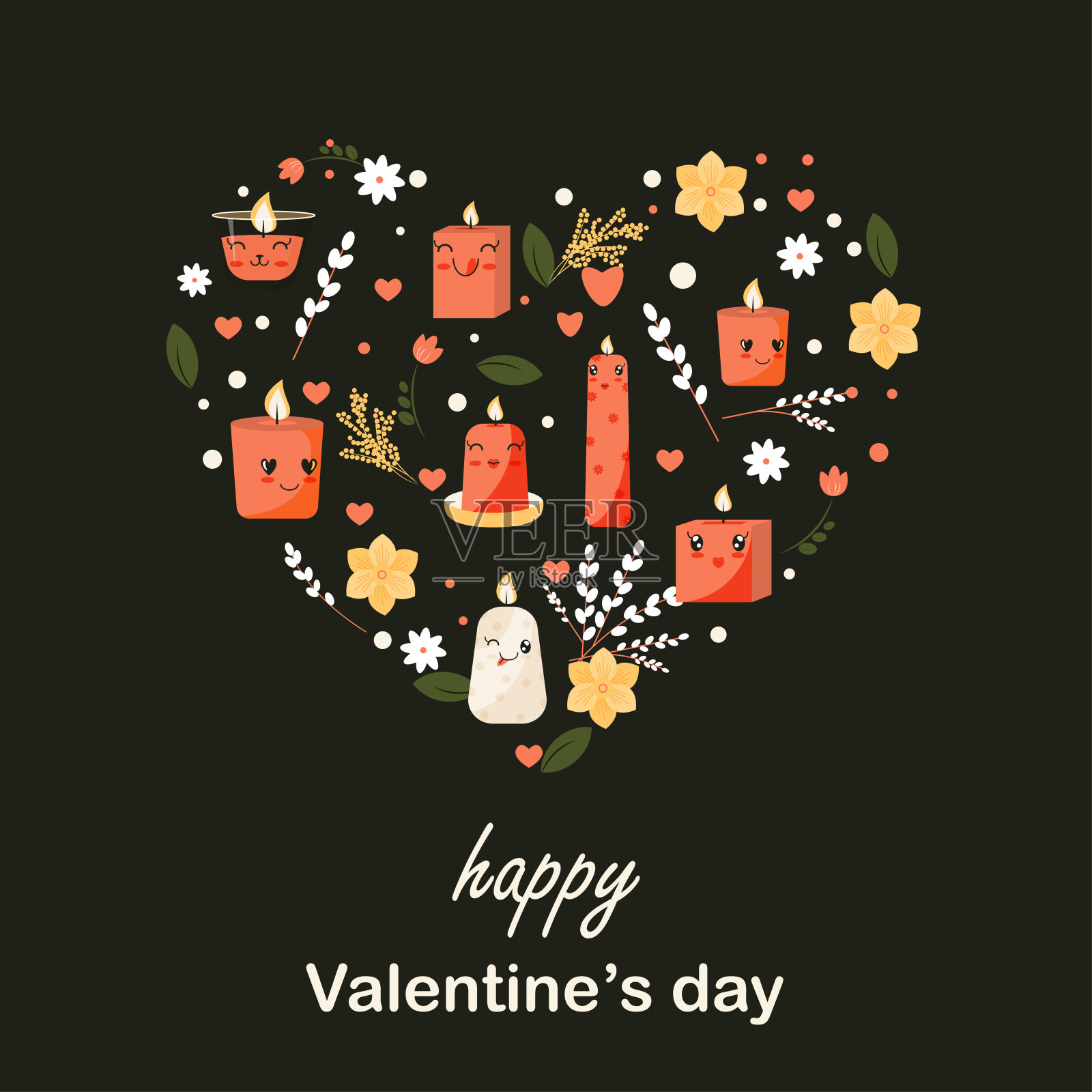 ”望远镜。配有可爱蜡烛的情人节贺卡。浪漫插图的卡片,海报,贴纸,图标,图案,剪贴簿,情人节u2019日卡。平的风格。情人节贴纸。“n”n插画图片素材