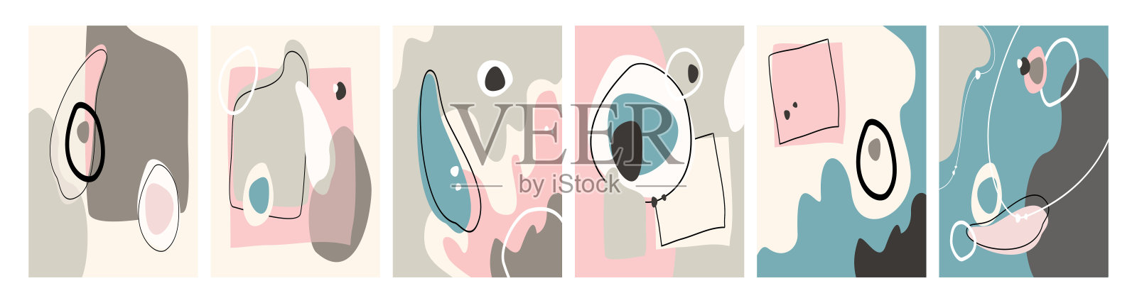 几何社交媒体背景设置,抽象蜡笔矢量形状。当代抽象海报集。插画图片素材