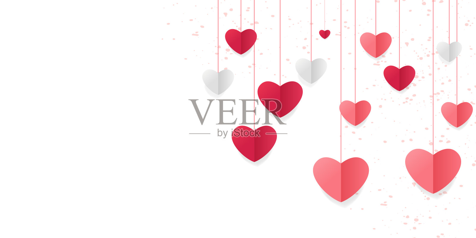 爱的背景与心形和云。横旗以剪纸彩云和蓝天飞心,剪纸工艺艺术。情人节快乐销售概念,优惠券模板与方框。插画图片素材