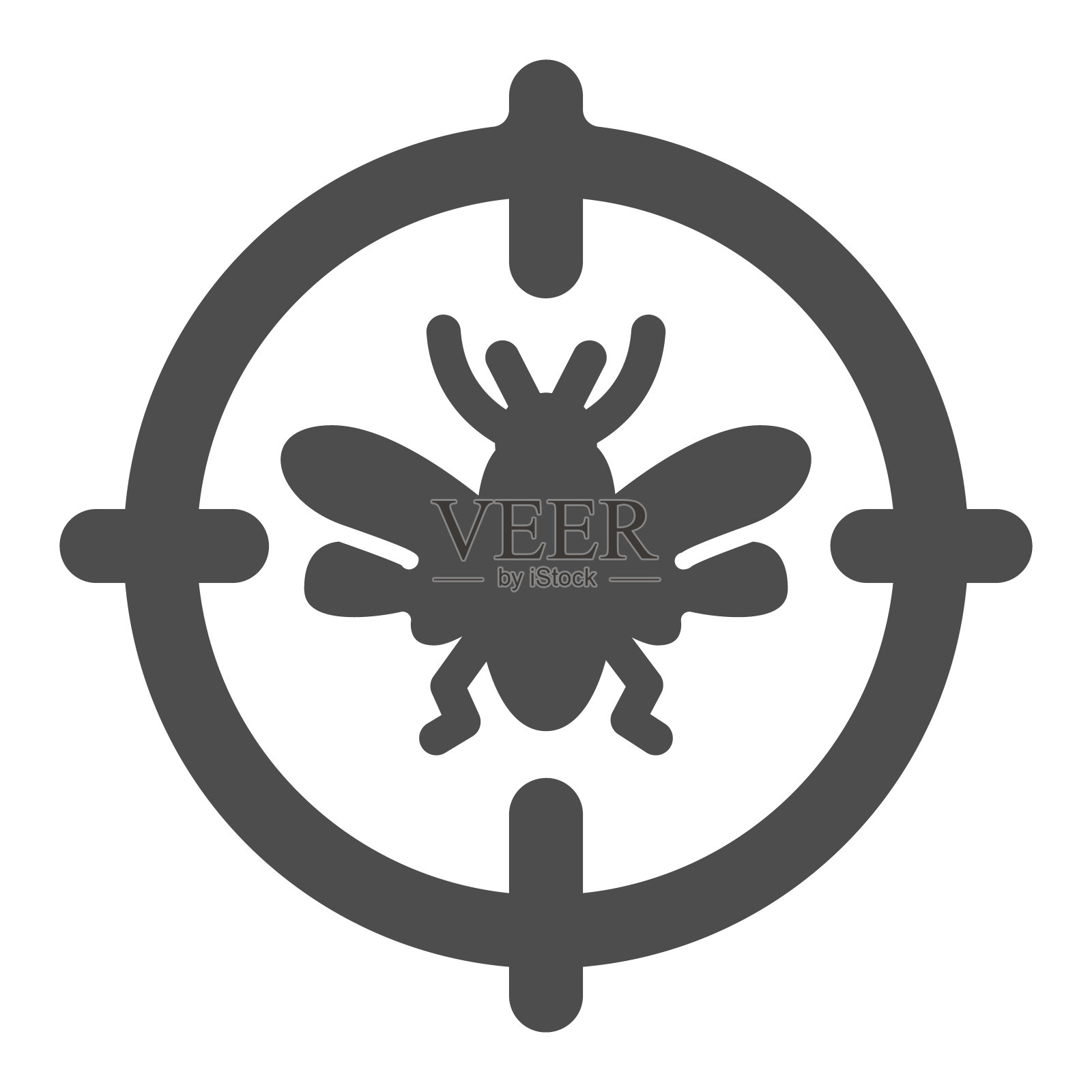 蚊子目标固体图标,害虫控制概念,在目标标志上的白色背景,破坏飞行昆虫图标在移动概念和网页设计的象形风格。矢量图形。插画图片素材