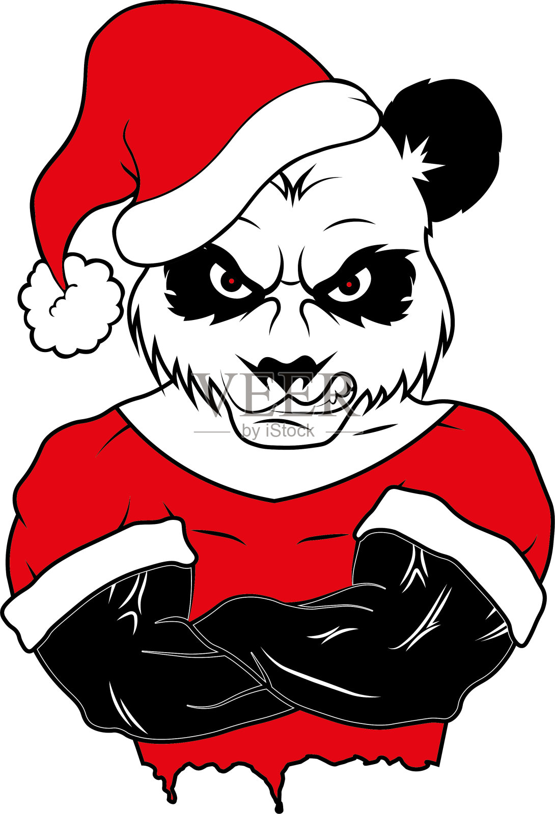 愤怒的熊猫熊圣诞老人插画图片素材