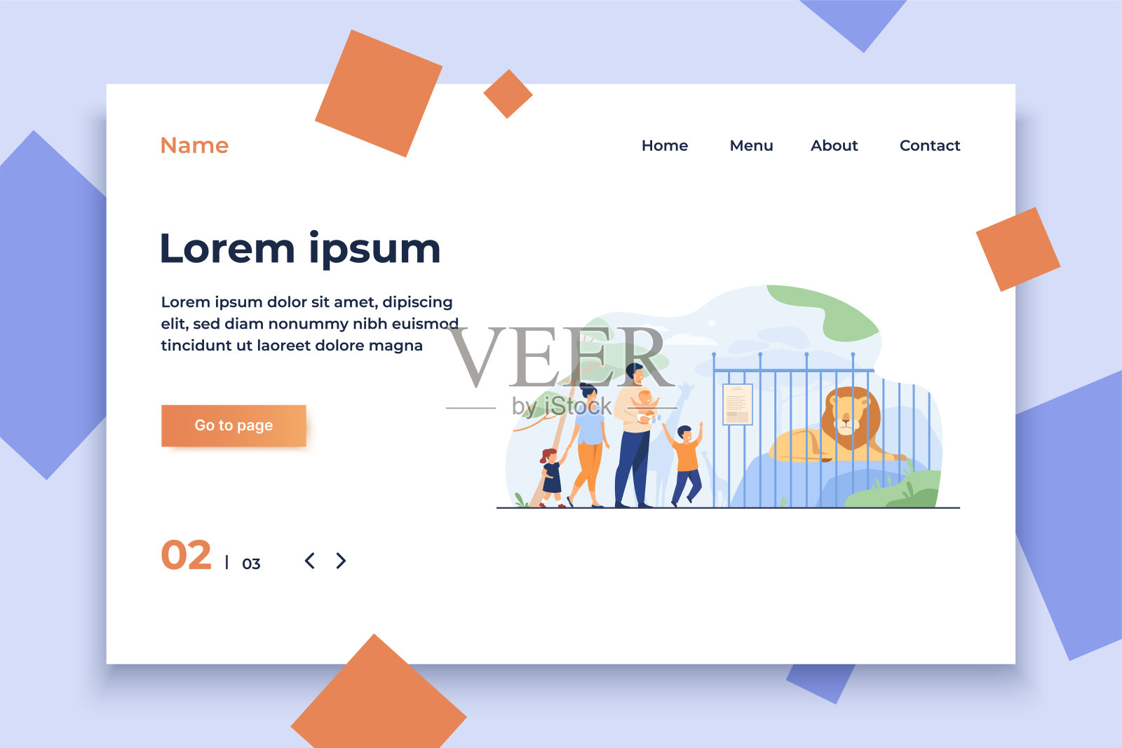 一家人和孩子在动物园看笼子里的狮子插画图片素材