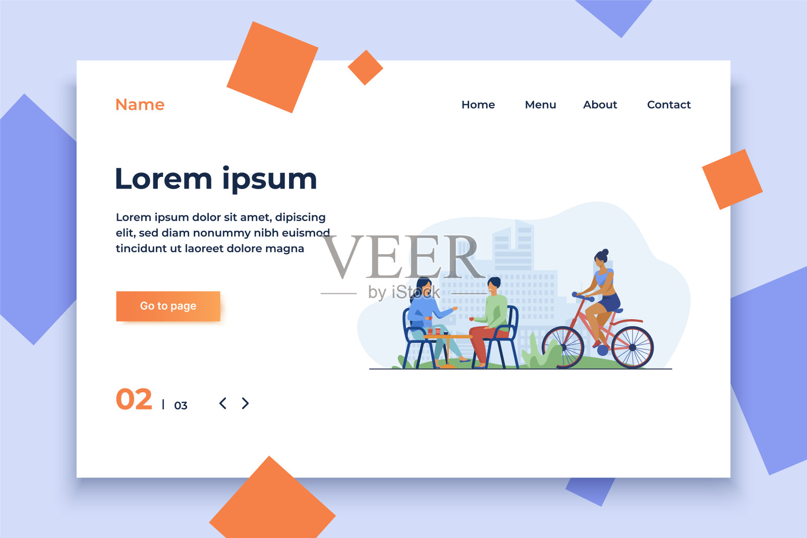 快乐的女人坐在街边的咖啡馆和骑自行车的人在他们附近插画图片素材