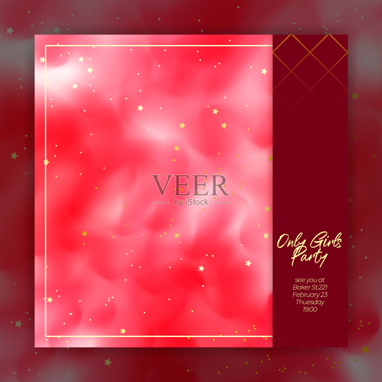 优雅的设计与紫色的雾背景与金色的星星插画图片素材