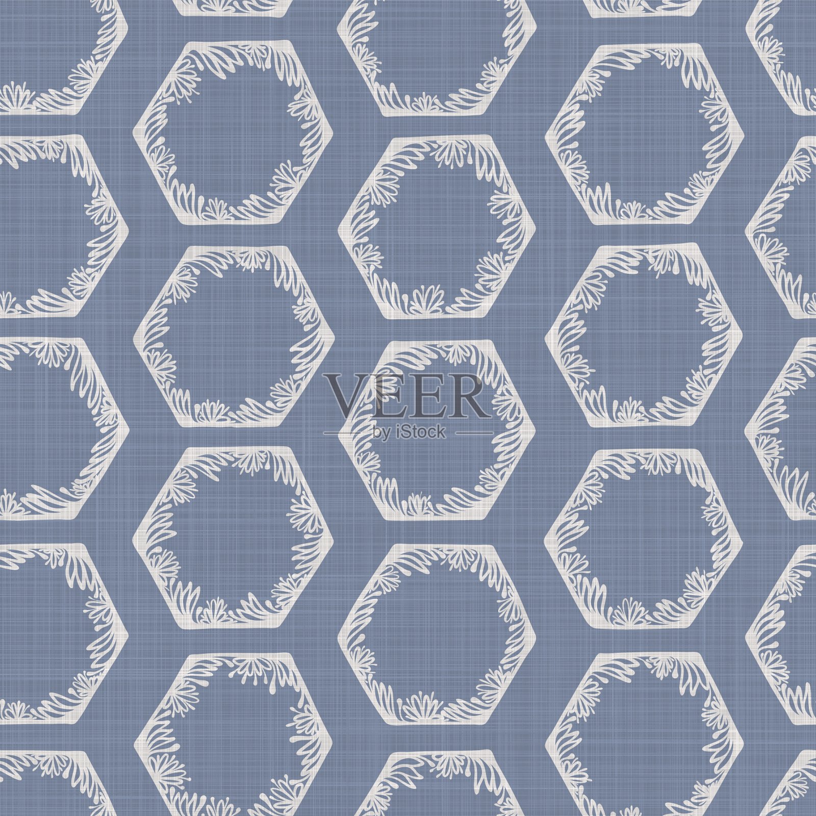 无缝法国农家织锦亚麻图案。普罗旺斯蓝白交织纹理。寒酸别致的布艺背景装饰风格。纺织农家全印插画图片素材