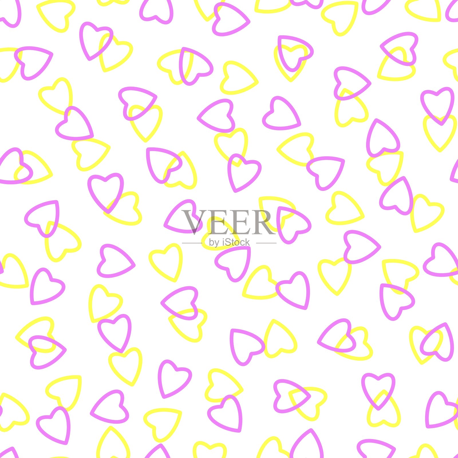 简单的心无缝图案,无尽的混沌纹理做成细小的心剪影。情人节,母亲节的背景。适合复活节,婚礼,剪贴簿,礼物包装纸,纺织品。粉色、黄色、白色插画图片素材