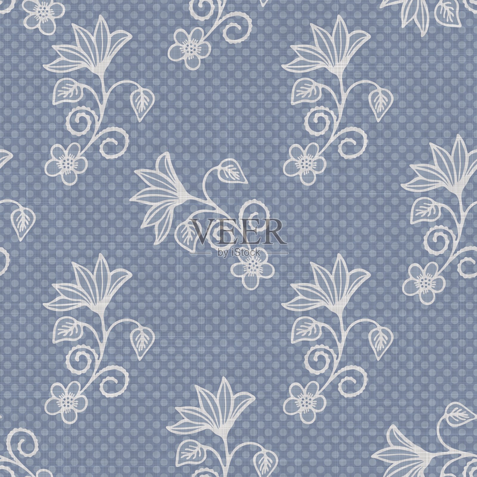 无缝法国农家亚麻印花花缎背景。普罗旺斯蓝灰色亚麻花纹纹理。破旧别致的编织风格模糊的背景。纺织农家全印插画图片素材