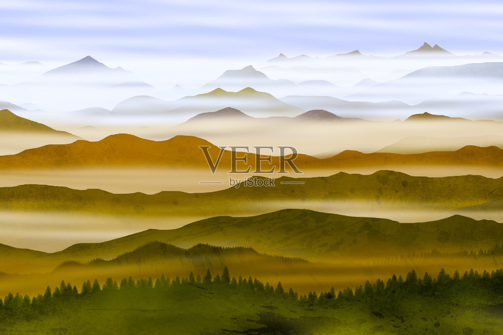 绿色自然的层次和线条插画图片素材