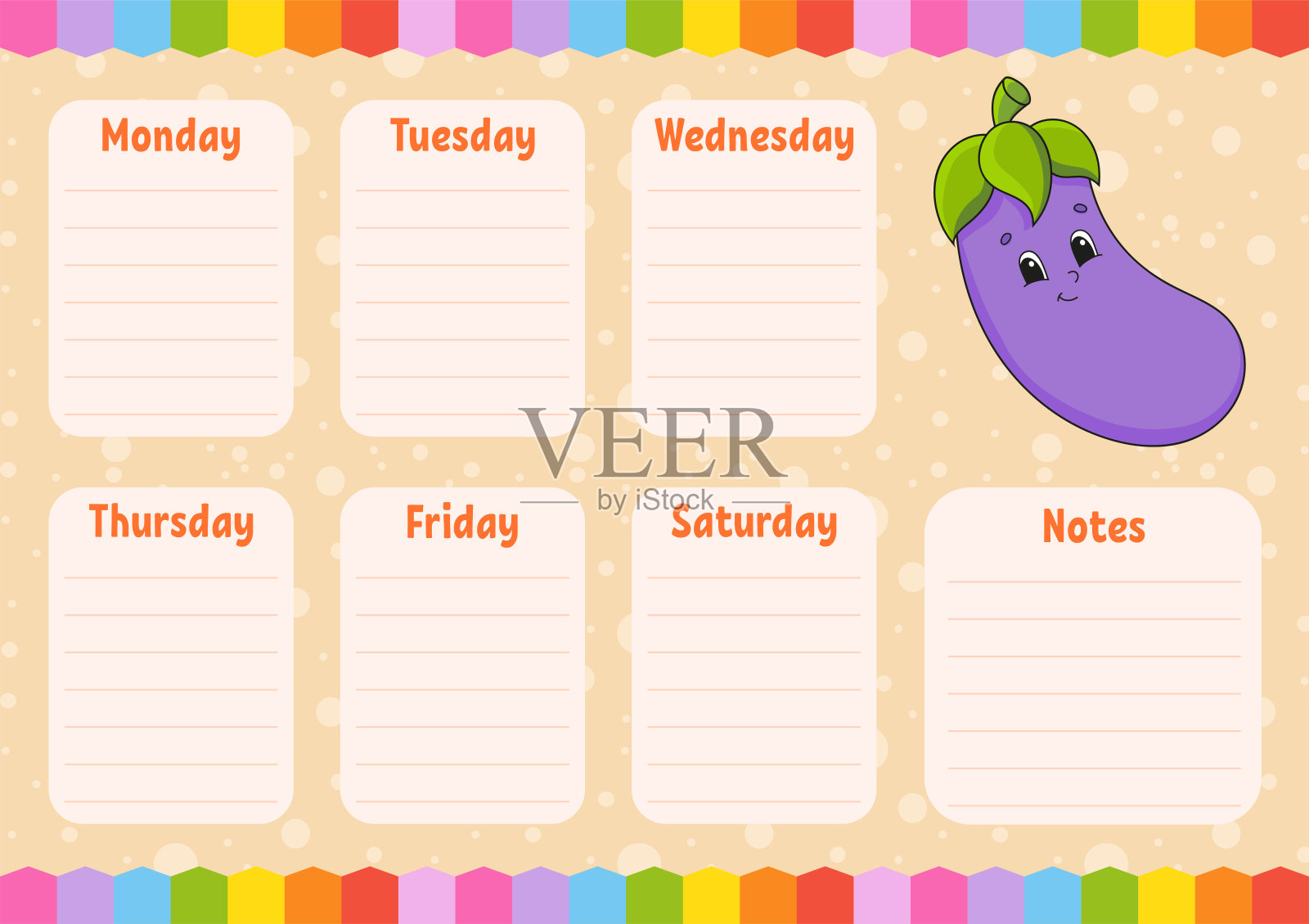 学校的日程安排。男生的时间表。空的模板。每周计划员和笔记。孤立的颜色矢量插图。卡通人物。设计模板素材