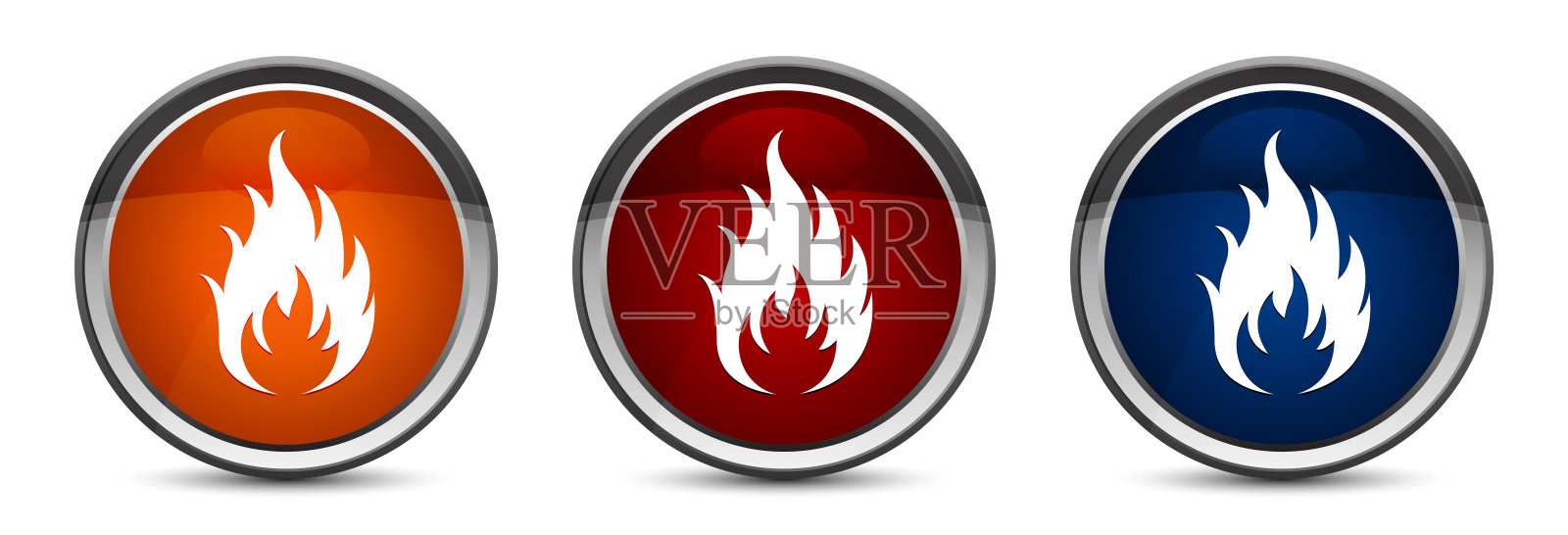火图标独家蓝色红色和橙色圆形按钮设计集图标素材