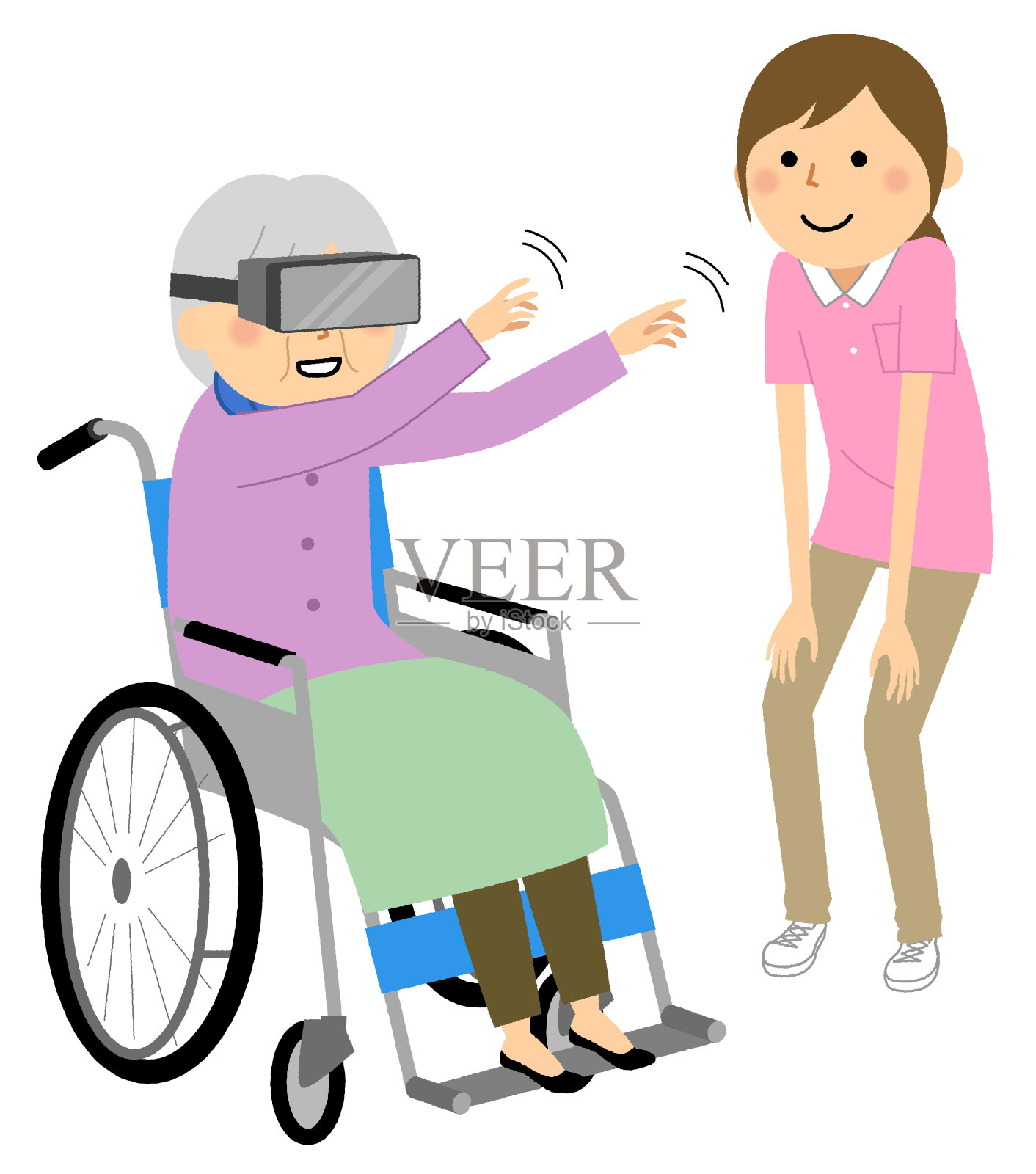 老年妇女享受虚拟现实插画图片素材