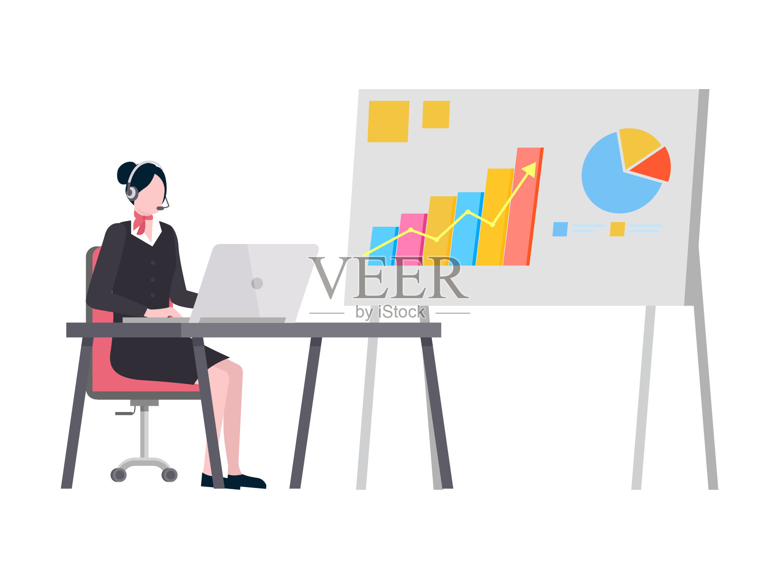 在办公室工作的秘书,在船上的信息图表插画图片素材