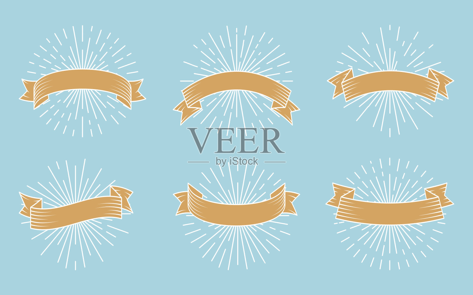 金色缎带白色轮廓线太阳光线向量集插画图片素材