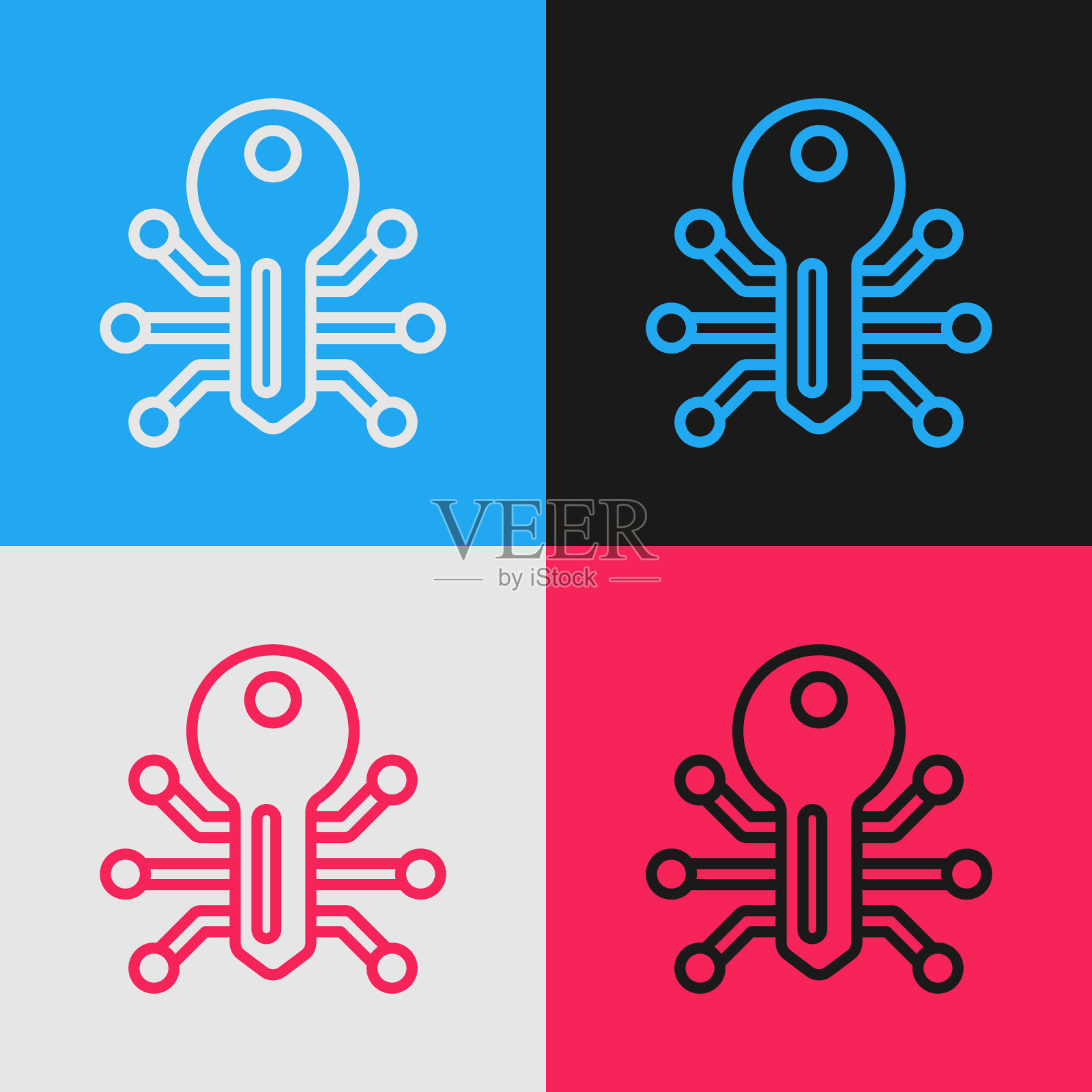 流行艺术线智能键图标隔离的颜色背景。向量插画图片素材