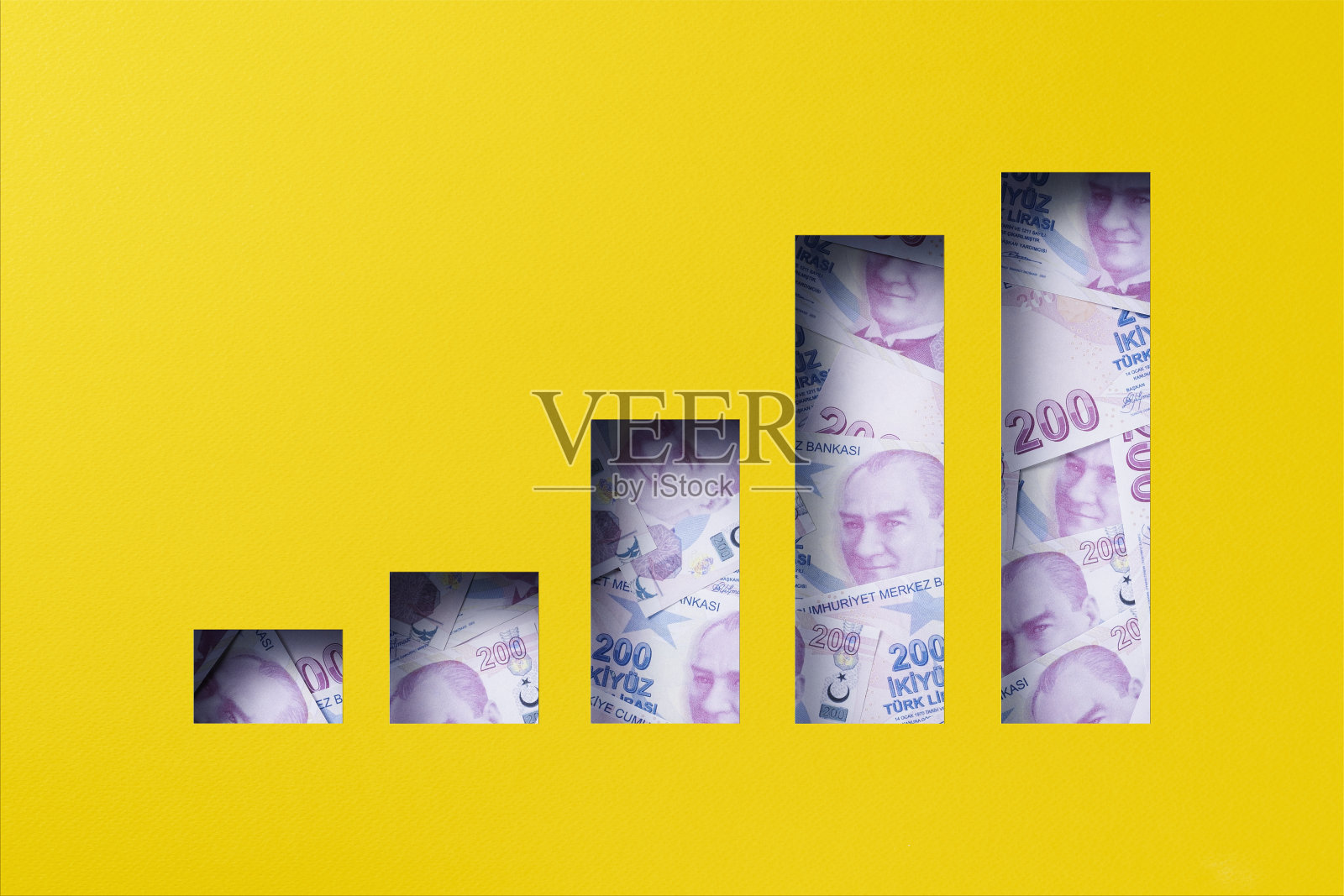 土耳其里拉堆下剪纸条形图图标照片摄影图片