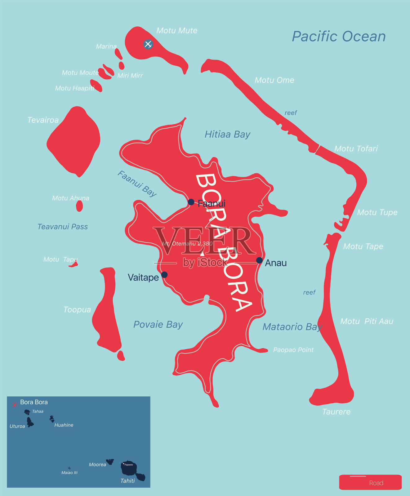 博拉博拉群岛详细的可编辑的地图插画图片素材