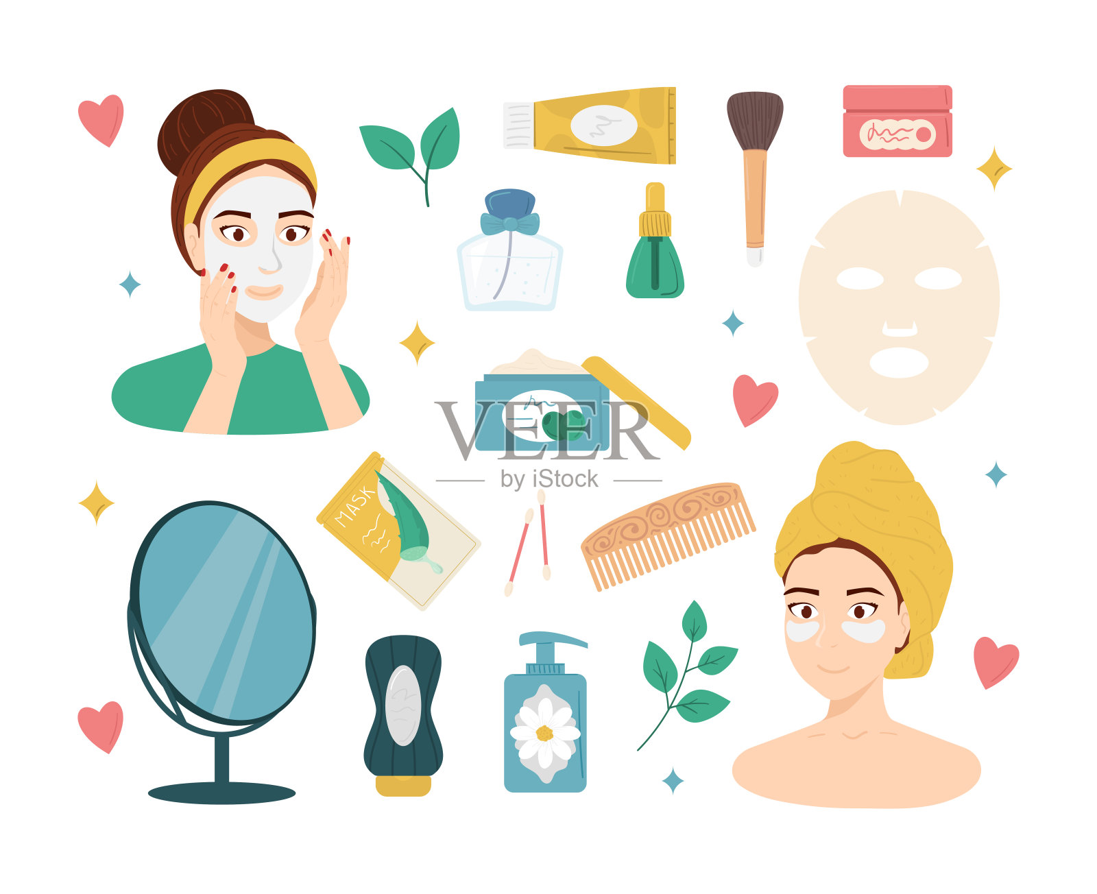 卡通色彩美丽常规图标设置。向量插画图片素材