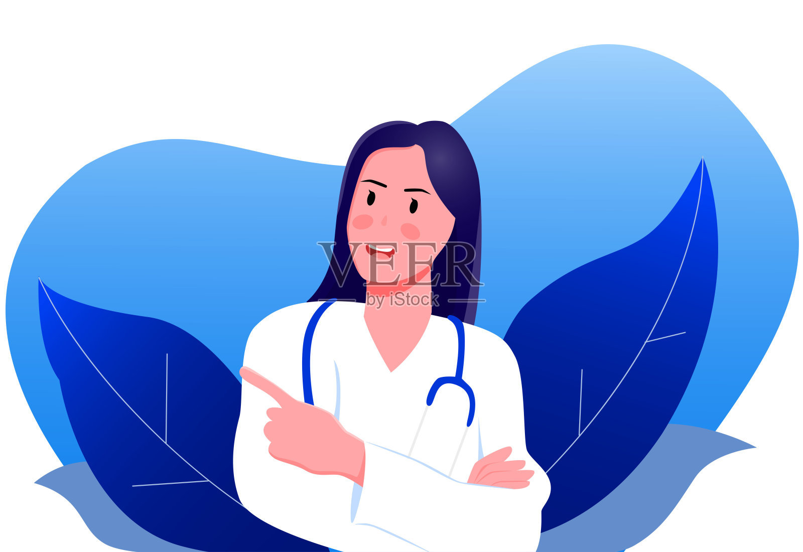 医生的现代插图。医生指着他的手指。医生给的建议插画图片素材