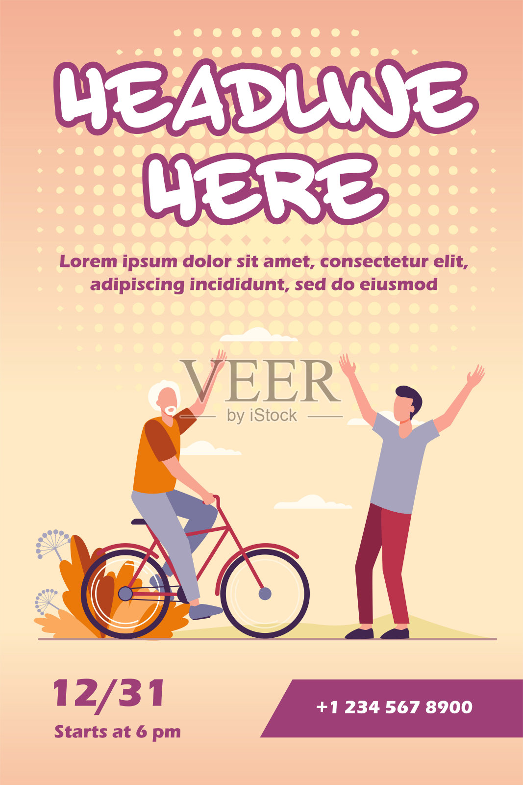 活跃的老年人和年轻人在户外聚会设计模板素材