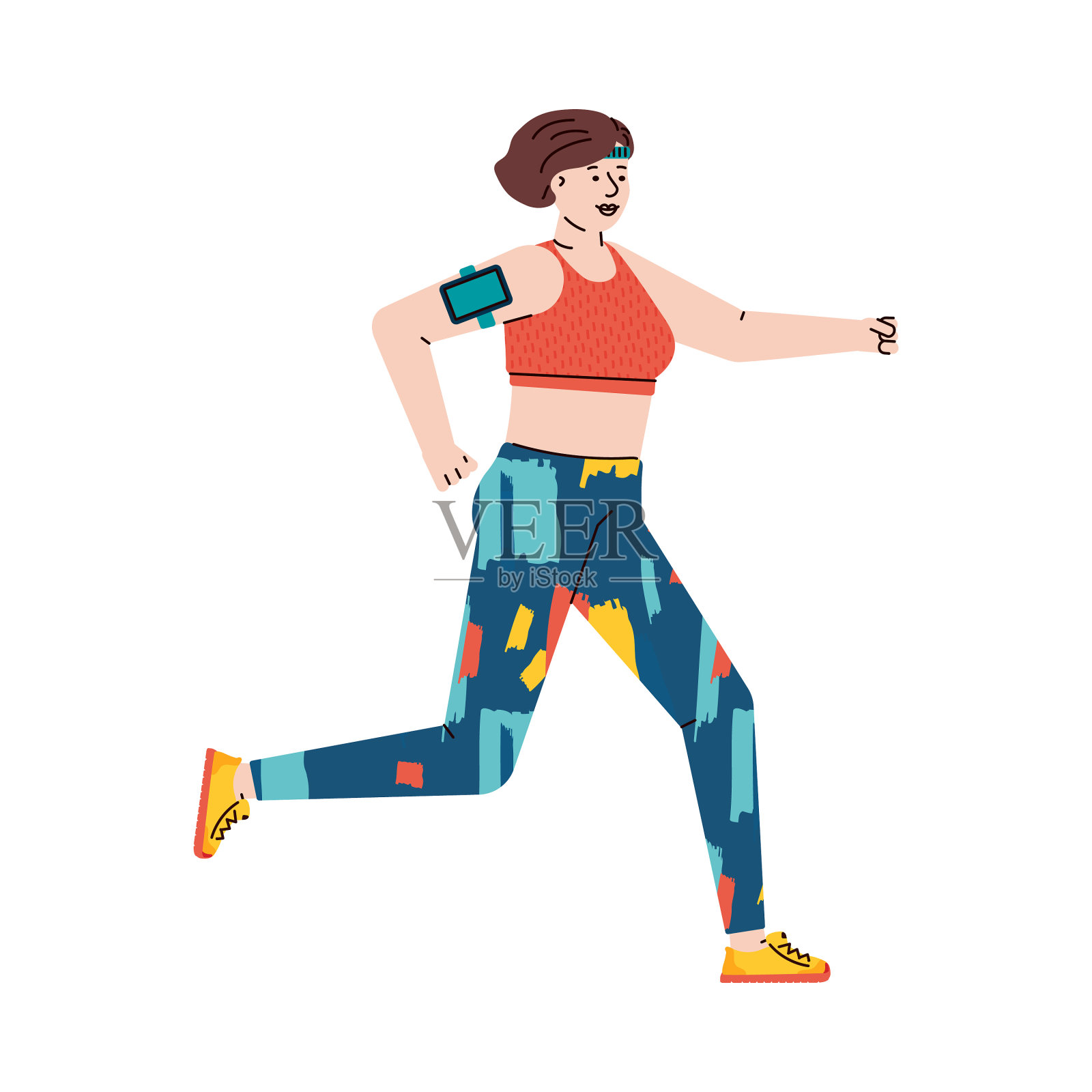 卡通女跑步运动员戴着臂章跑步设计元素图片