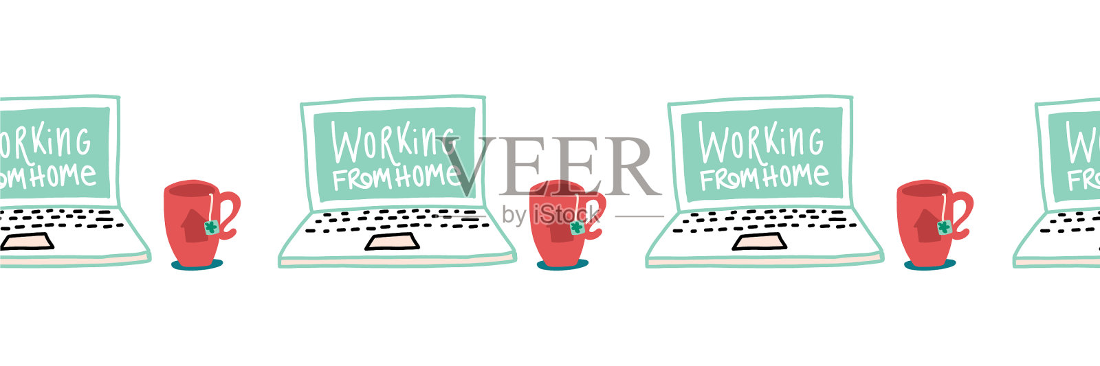 在家工作无缝衔接插画图片素材