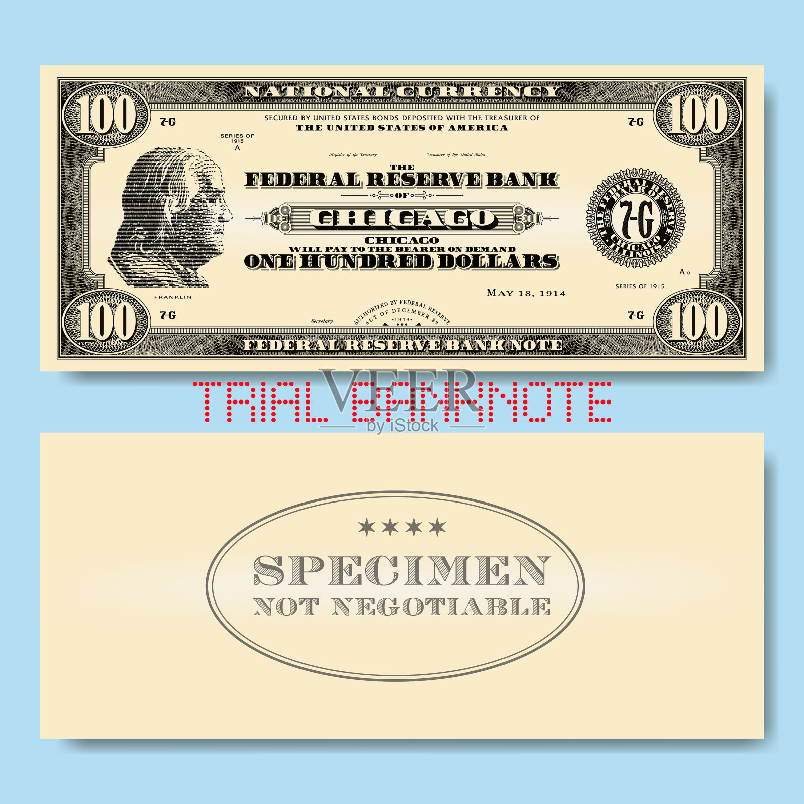 一张虚构的单边100美元纸币设计模板素材