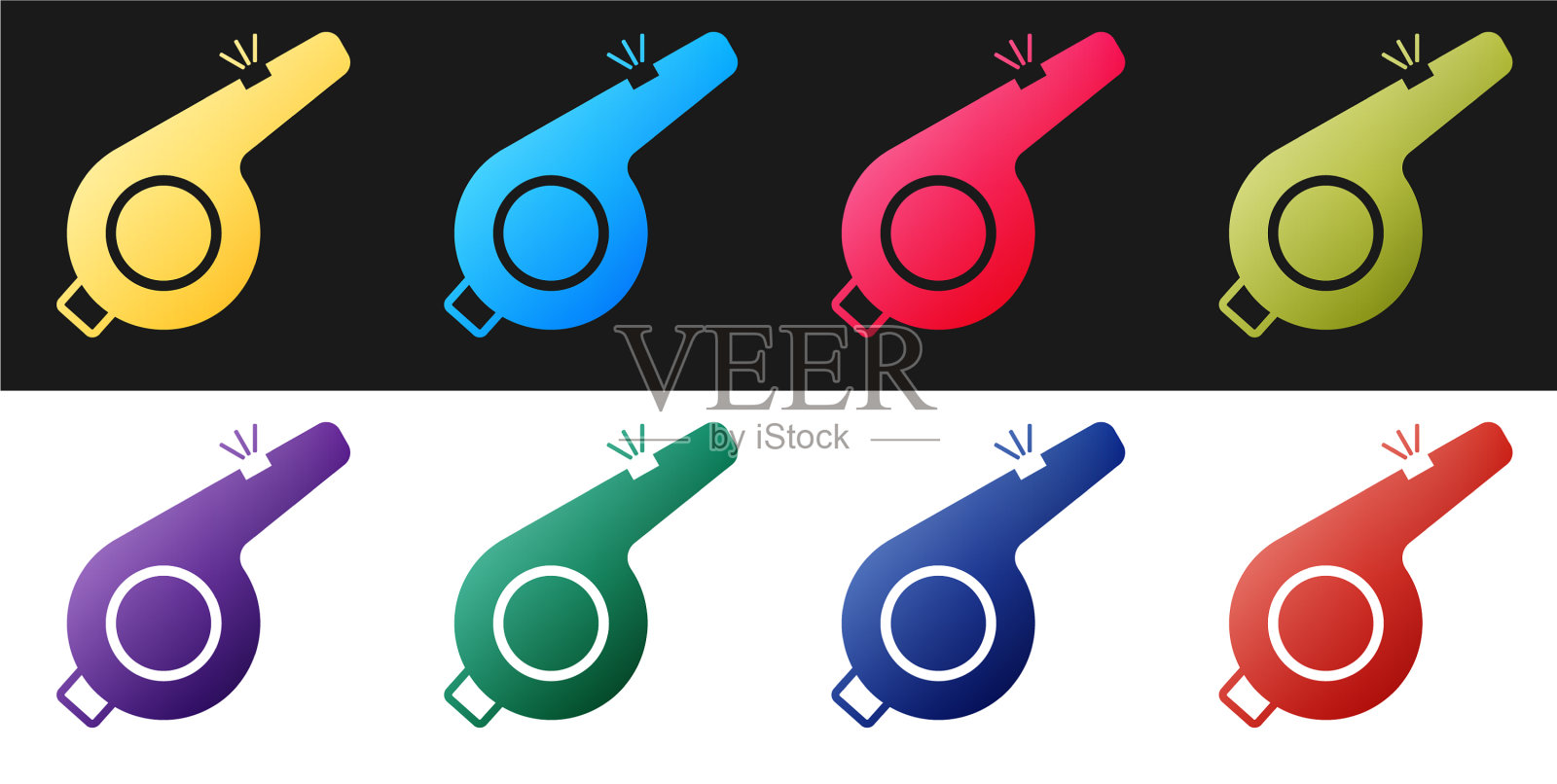 设置哨子图标隔离在黑色和白色图标素材