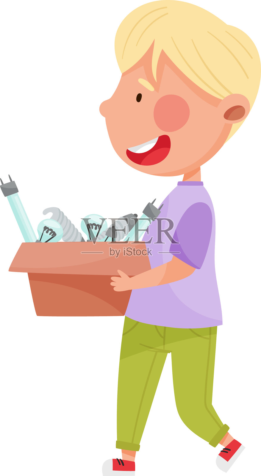 金发男孩角色拿着灯泡插画图片素材