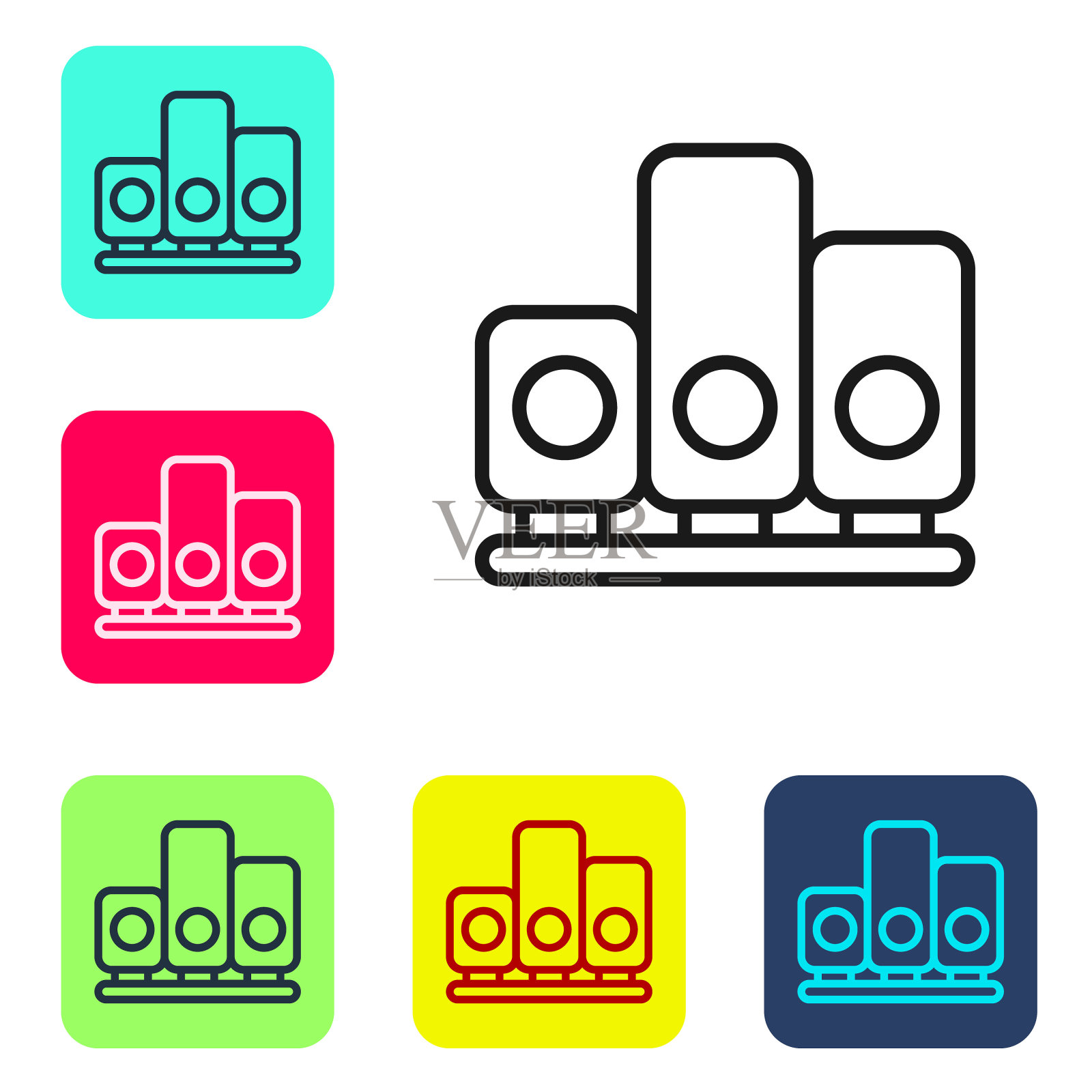 黑线在白色背景上孤立的星级图标。星评级系统。最喜欢的,最佳评级,奖项标志。在彩色方形按钮中设置图标。向量图标素材