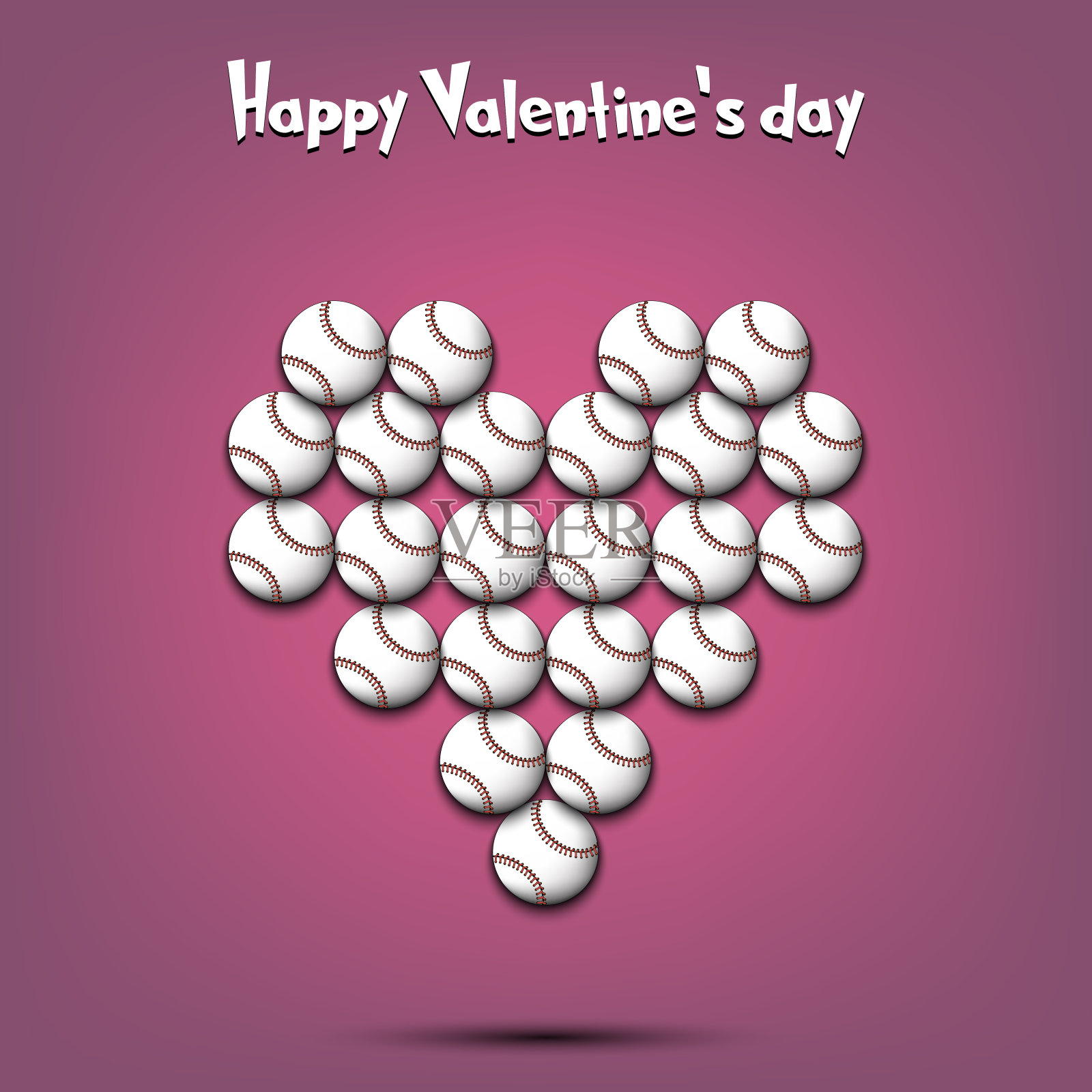 情人节快乐。棒球做成的心插画图片素材
