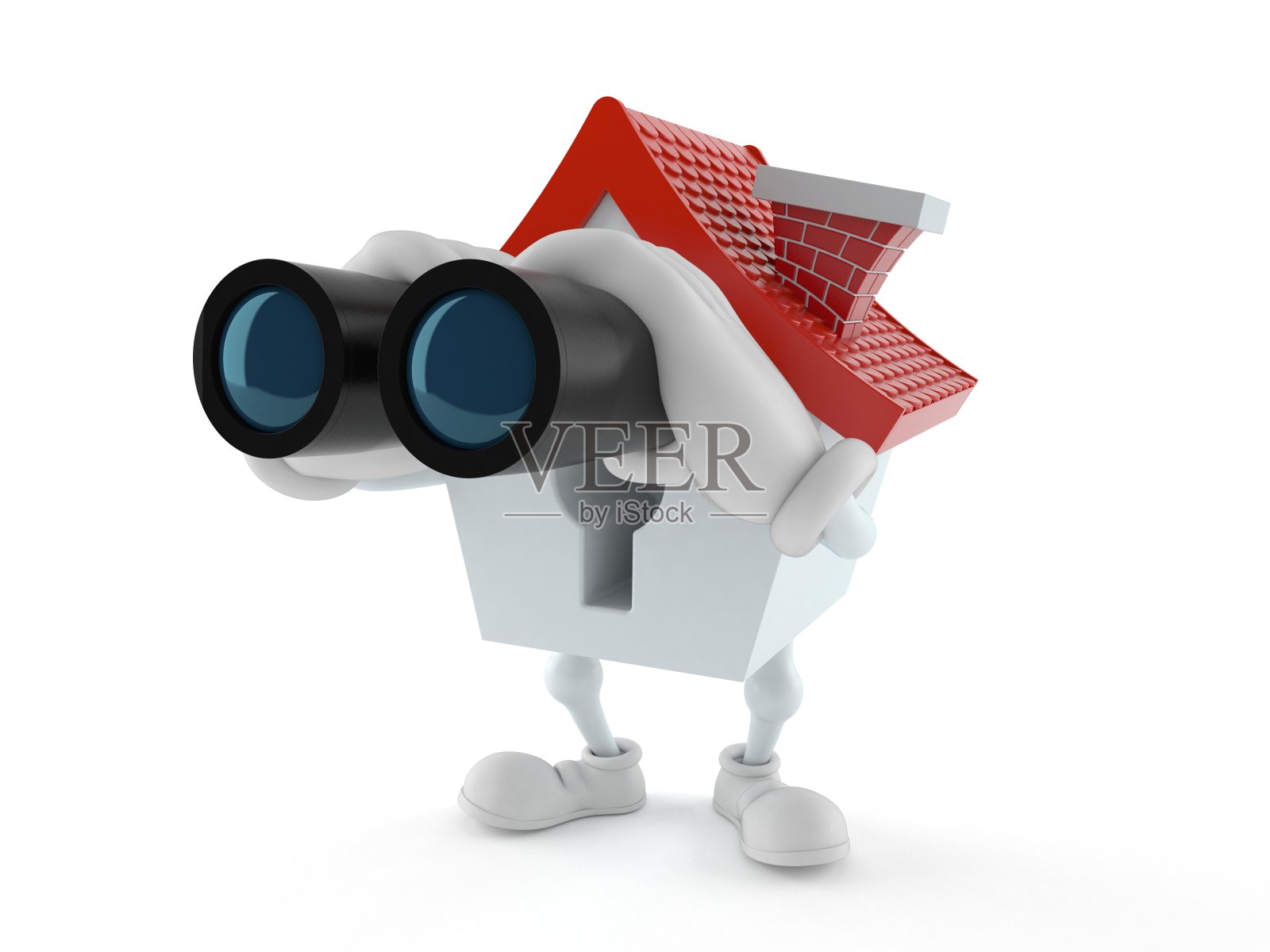 房子人物通过双筒望远镜看照片摄影图片