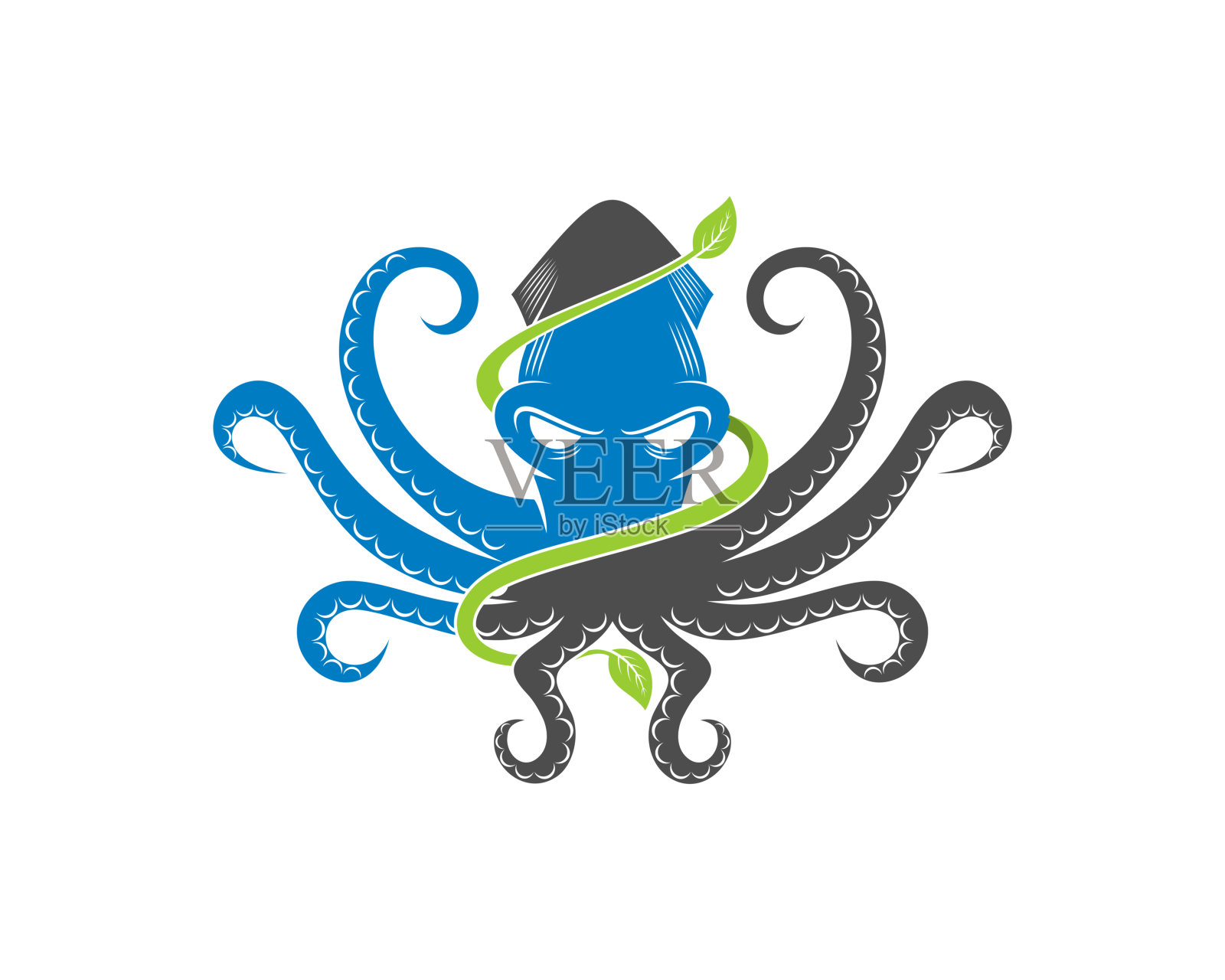 周围有绿叶的章鱼插画图片素材