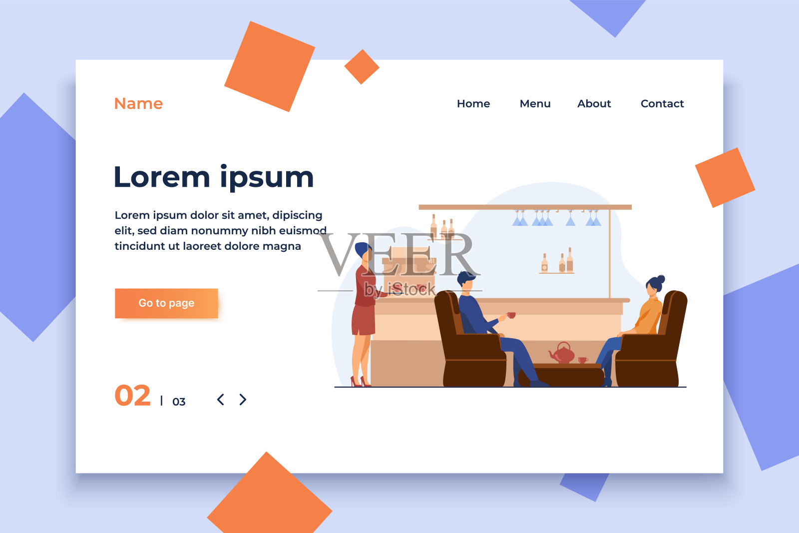 男人和女人在咖啡馆喝茶插画图片素材