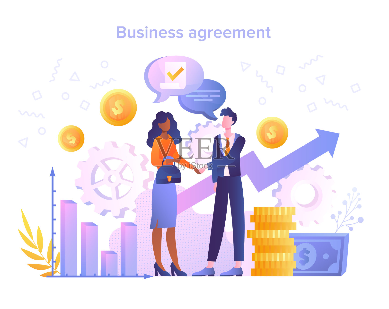 商人和女商人在握手插画图片素材