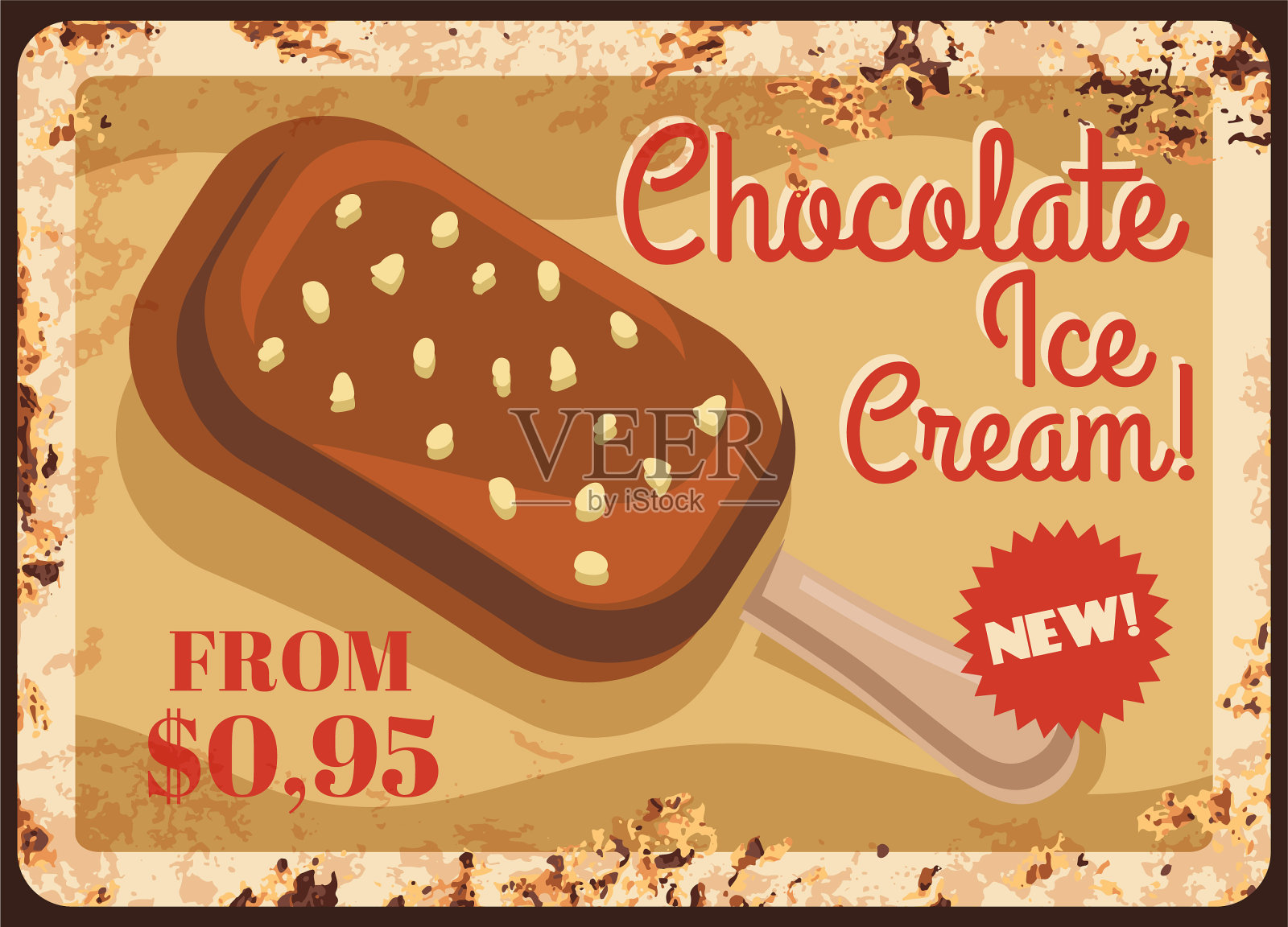 巧克力冰棒冰淇淋铁板生锈插画图片素材