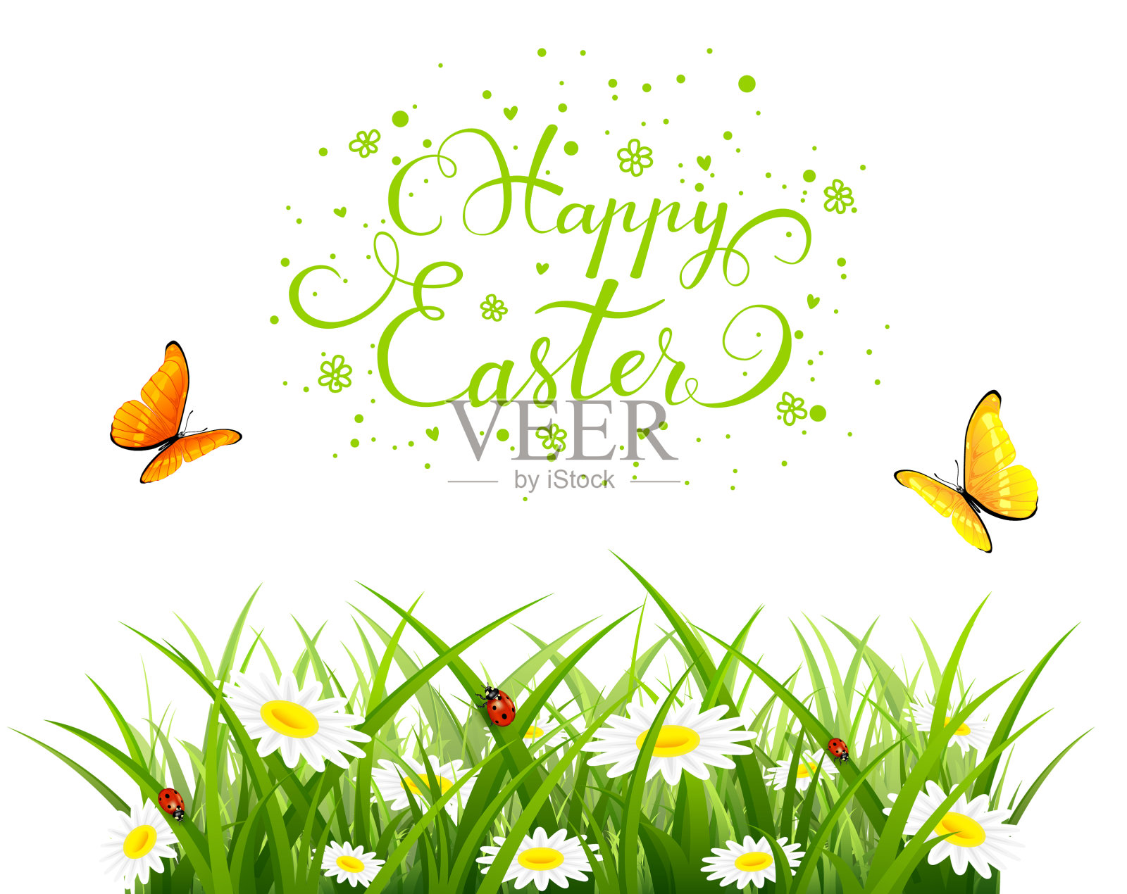 复活节背景与蝴蝶和鲜花插画图片素材