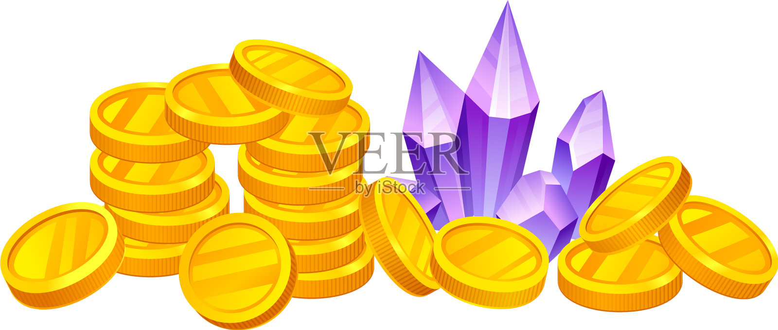 堆金币和宝石插画图片素材