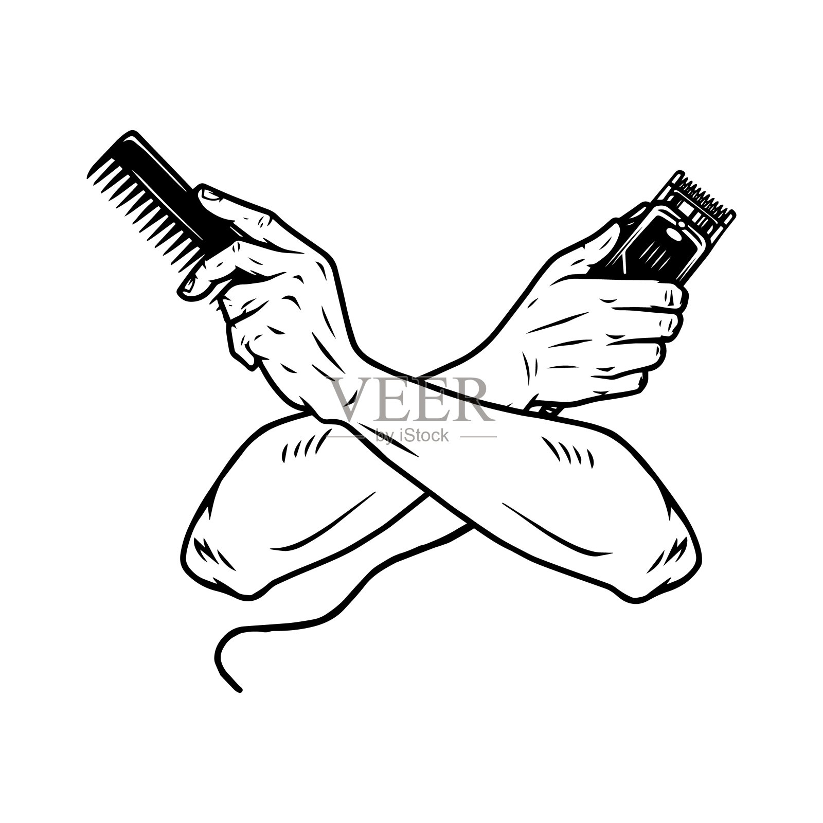 理发店复古的单色概念插画图片素材