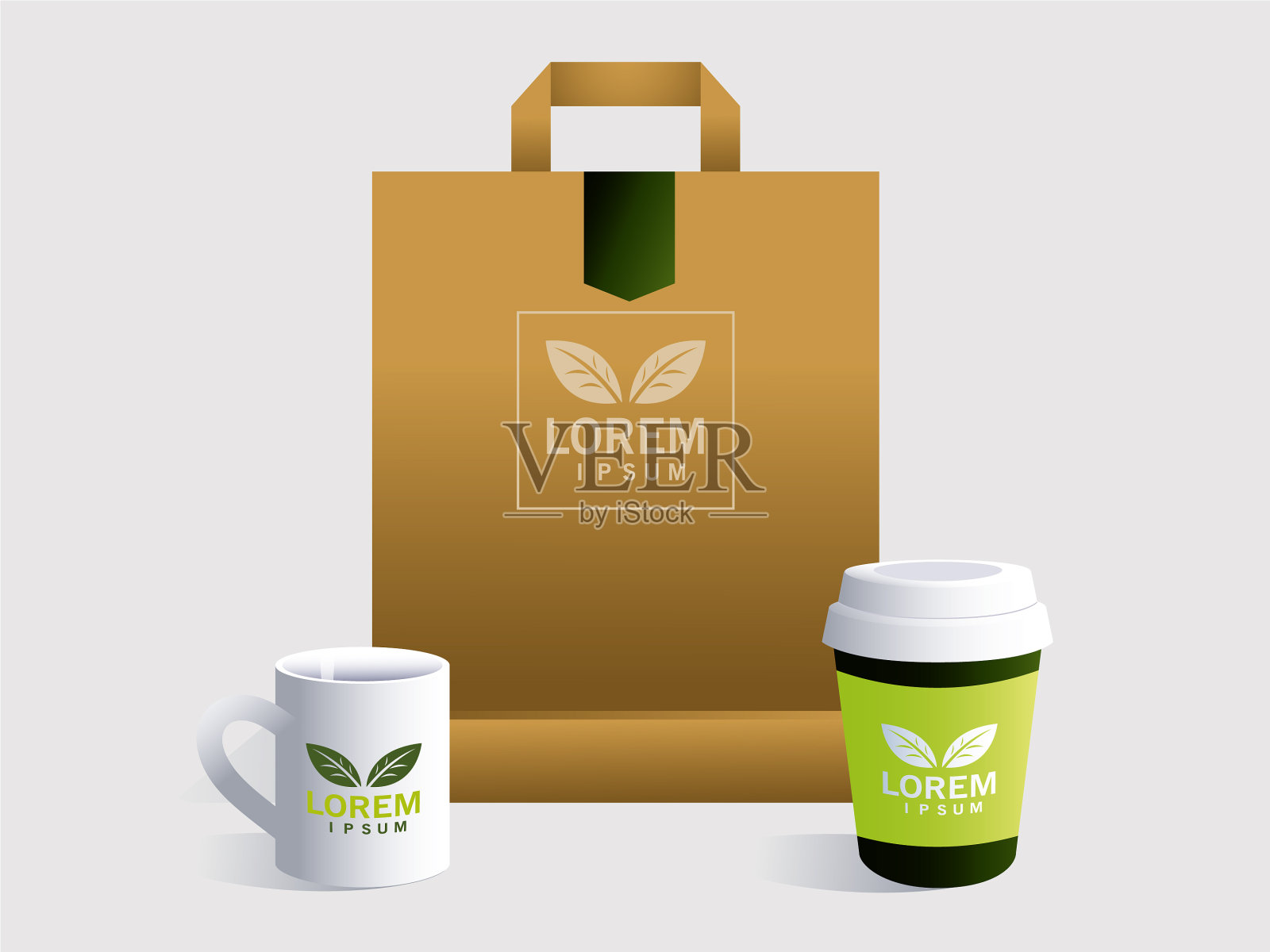 购物袋上的企业标识模板为白色插画图片素材