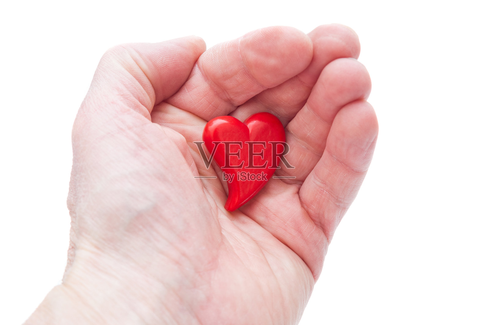 白底红心人掌心。情人节卡片照片摄影图片