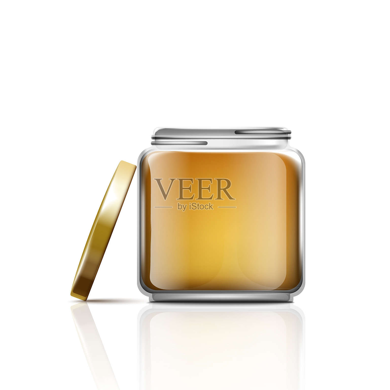 打开玻璃罐与蜂蜜逼真插画图片素材