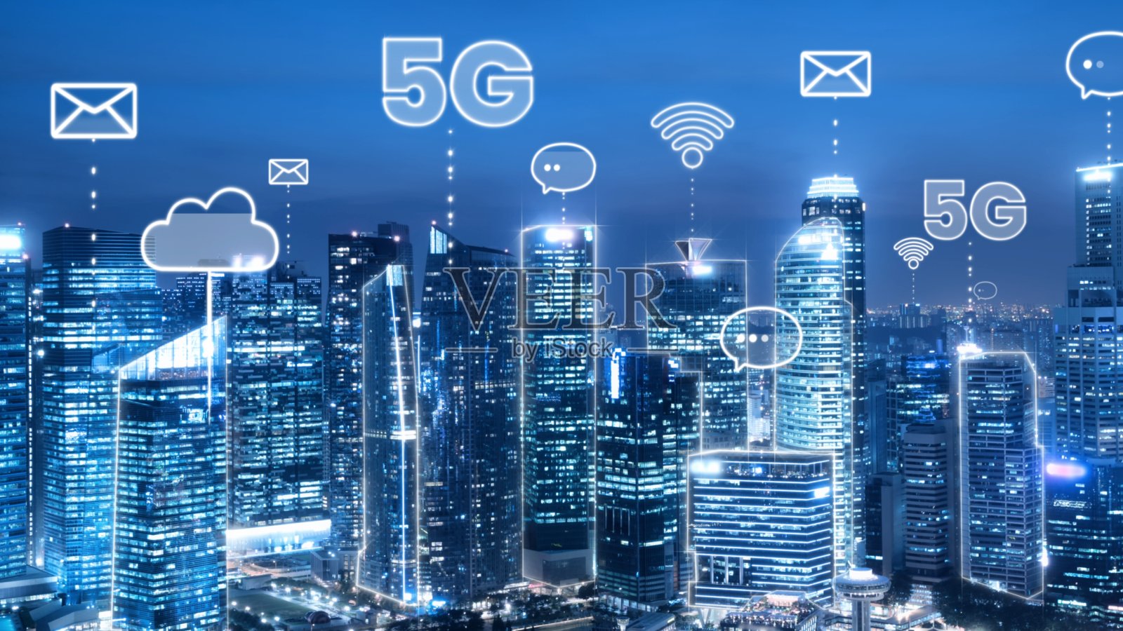 全球化的智能数字城市抽象图形显示连接网络照片摄影图片