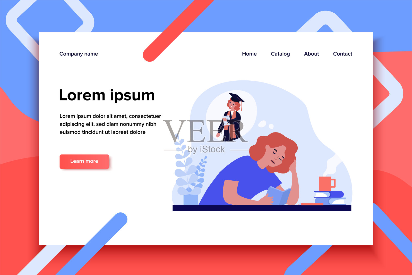 疲惫的女人为了文凭而学习插画图片素材