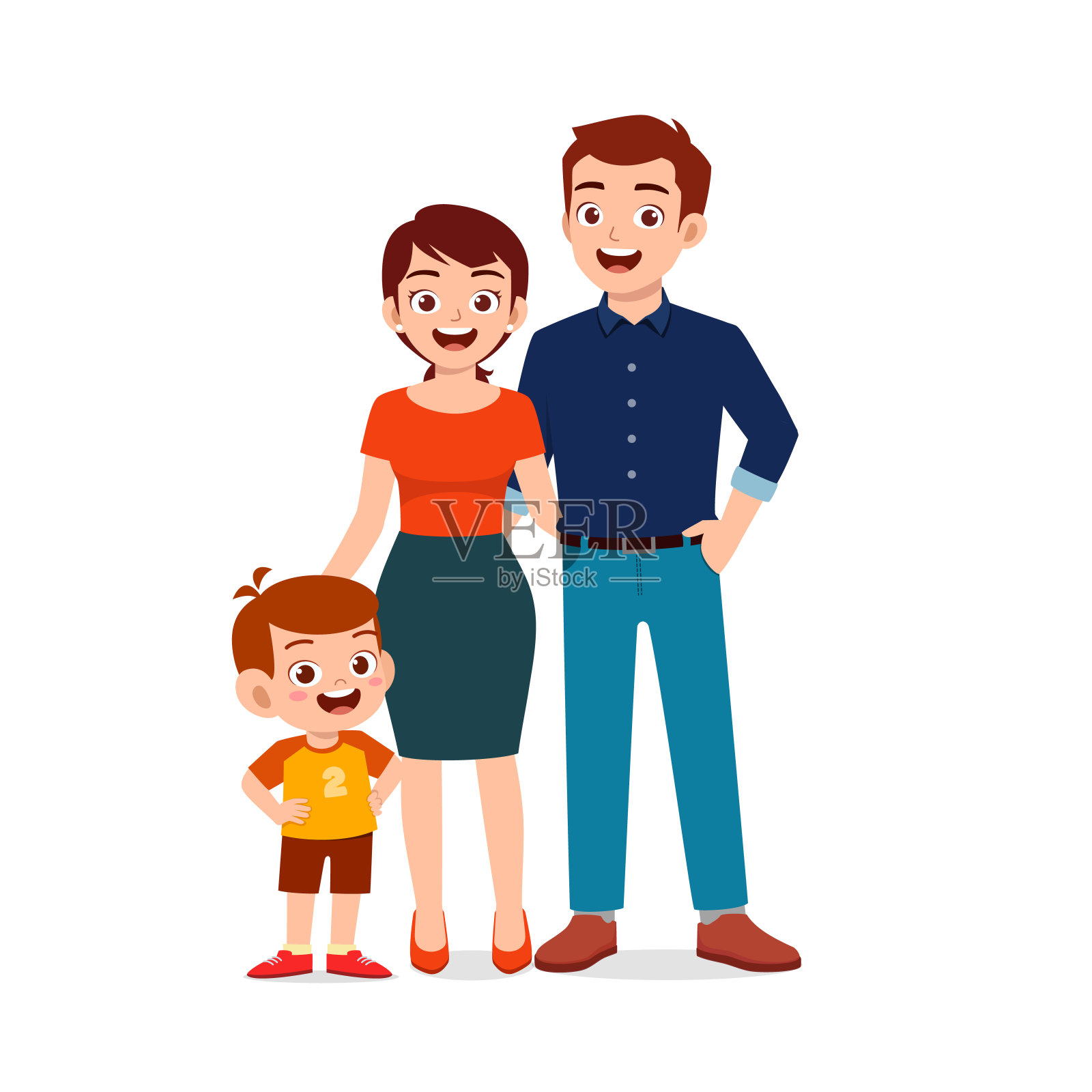 可爱小男孩与爸爸妈妈在一起插画图片素材