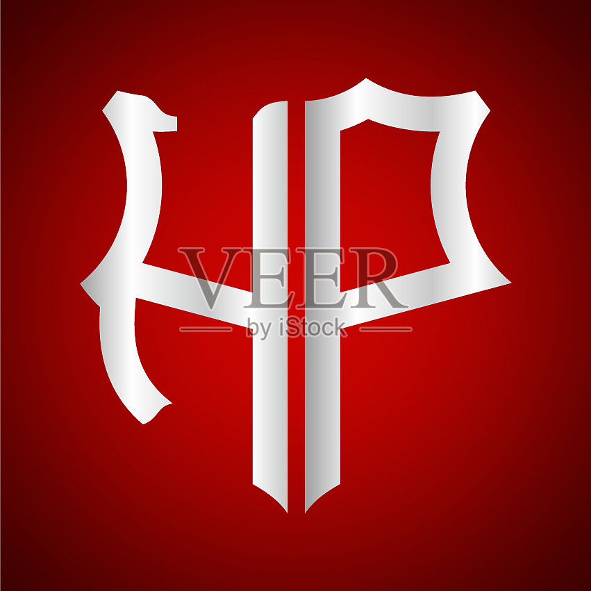 首字母h p盾牌形状与银色插画图片素材