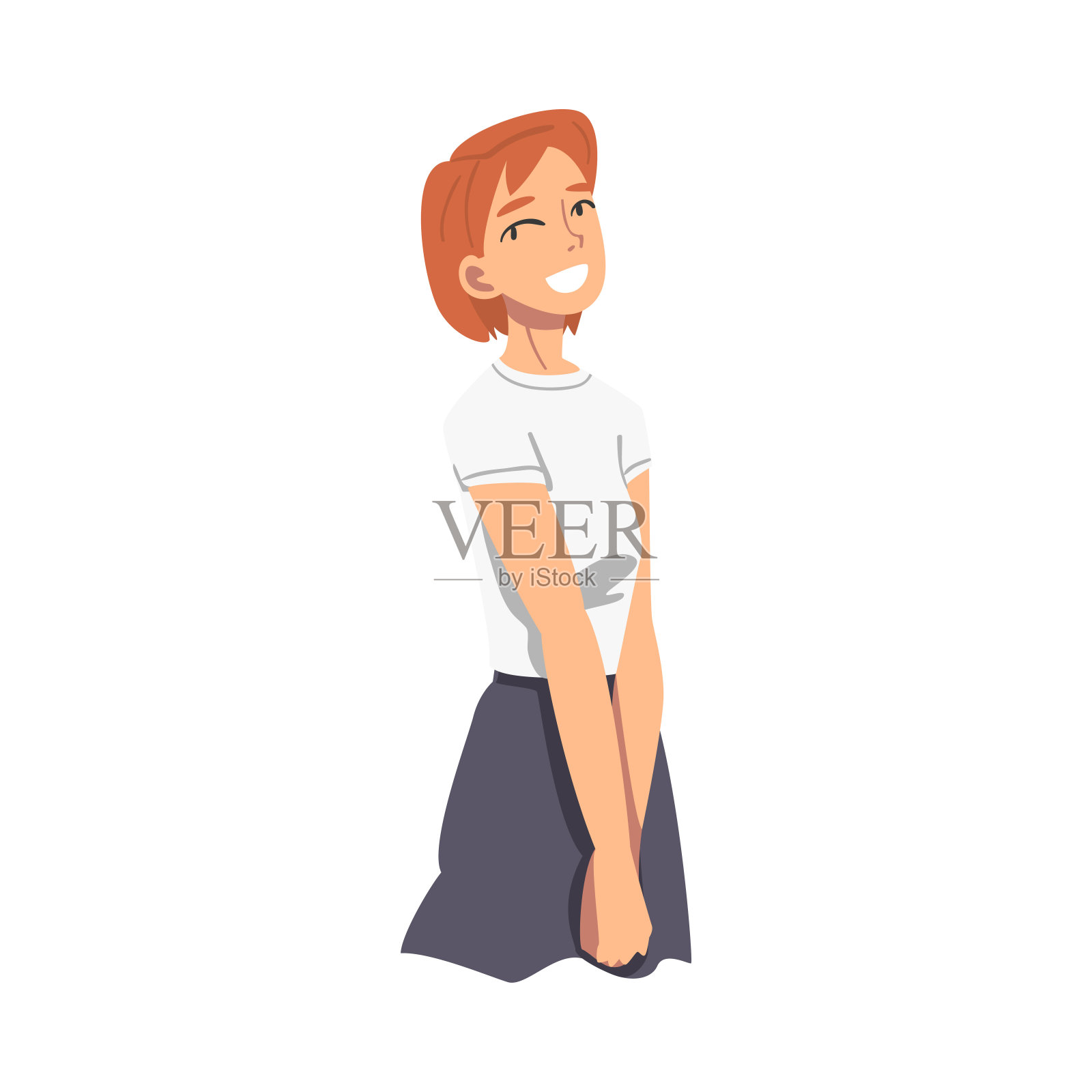 美丽微笑的年轻女子平面矢量插图的白色背景插画图片素材