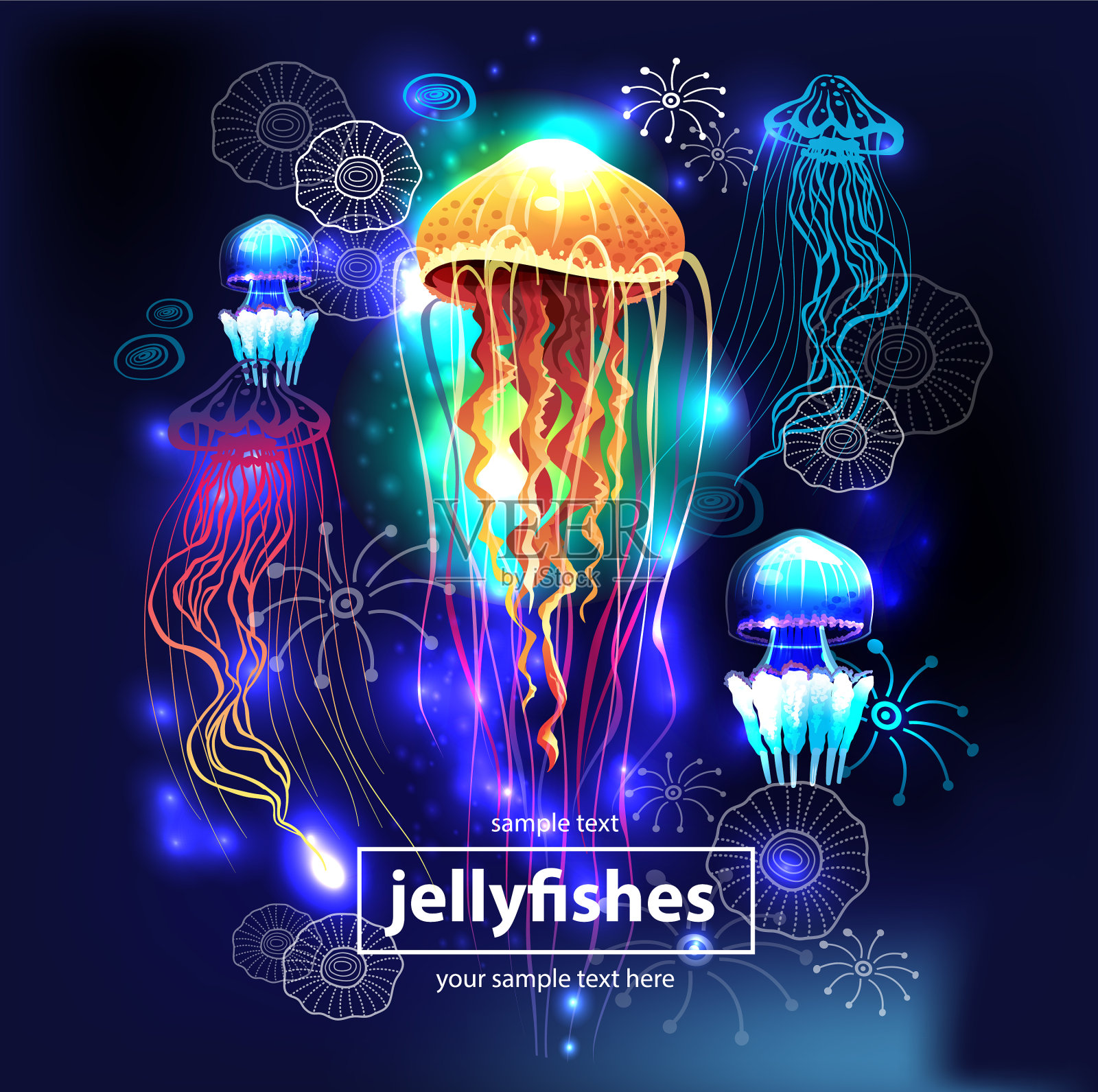 背景与发光鲜艳的水母插画图片素材