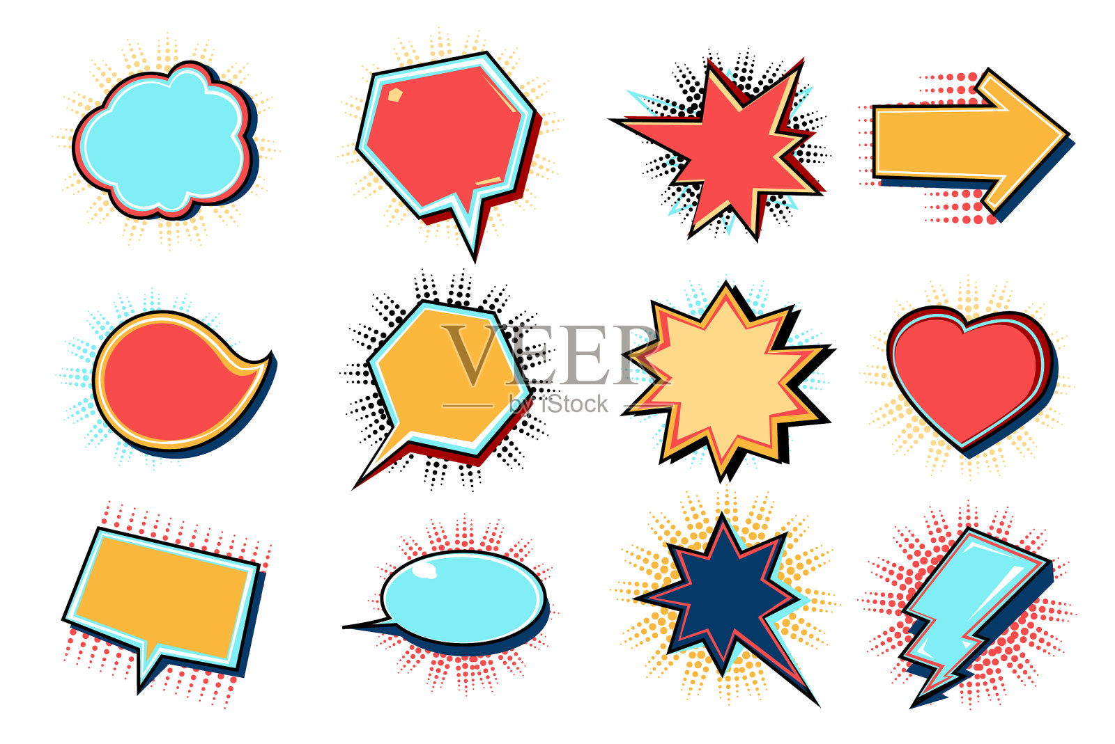 漫画风格的卡通泡泡对话框和设计元素图片