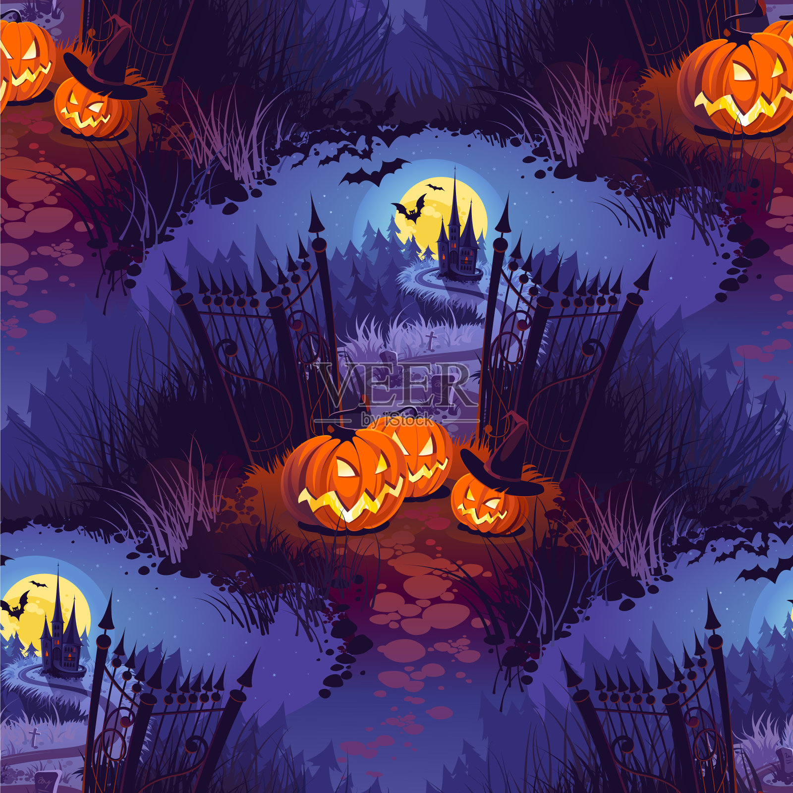 万圣节有南瓜和城堡插画图片素材