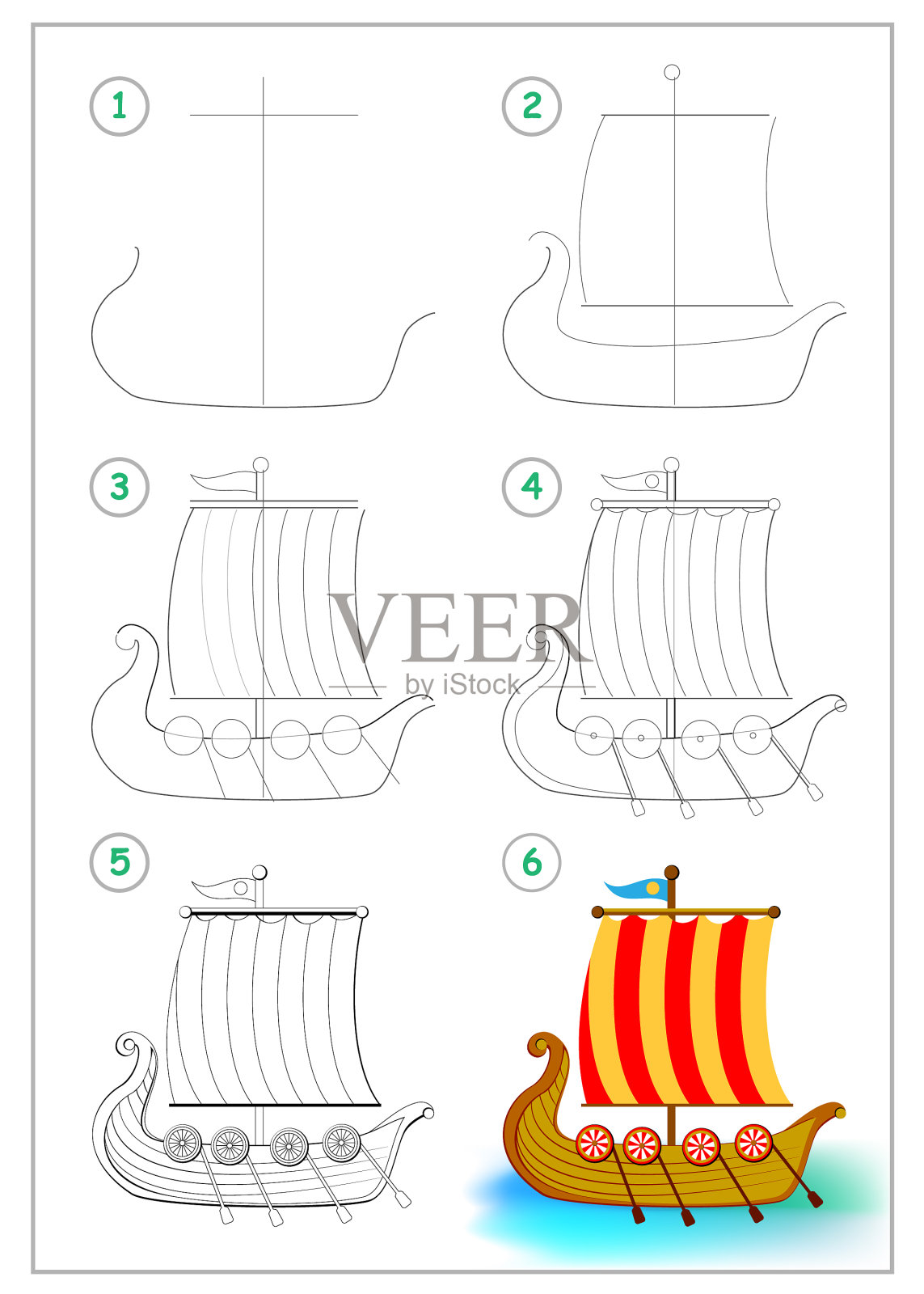 页面显示了如何绘制步骤步骤玩具维京插画图片素材